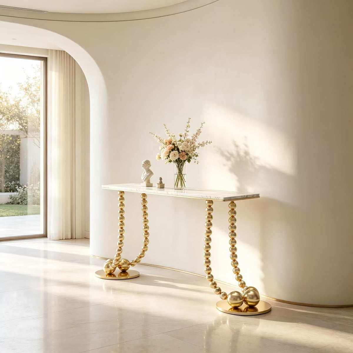 Geisha Living Room Unique Metal Ball Stacking High-End Marble Console