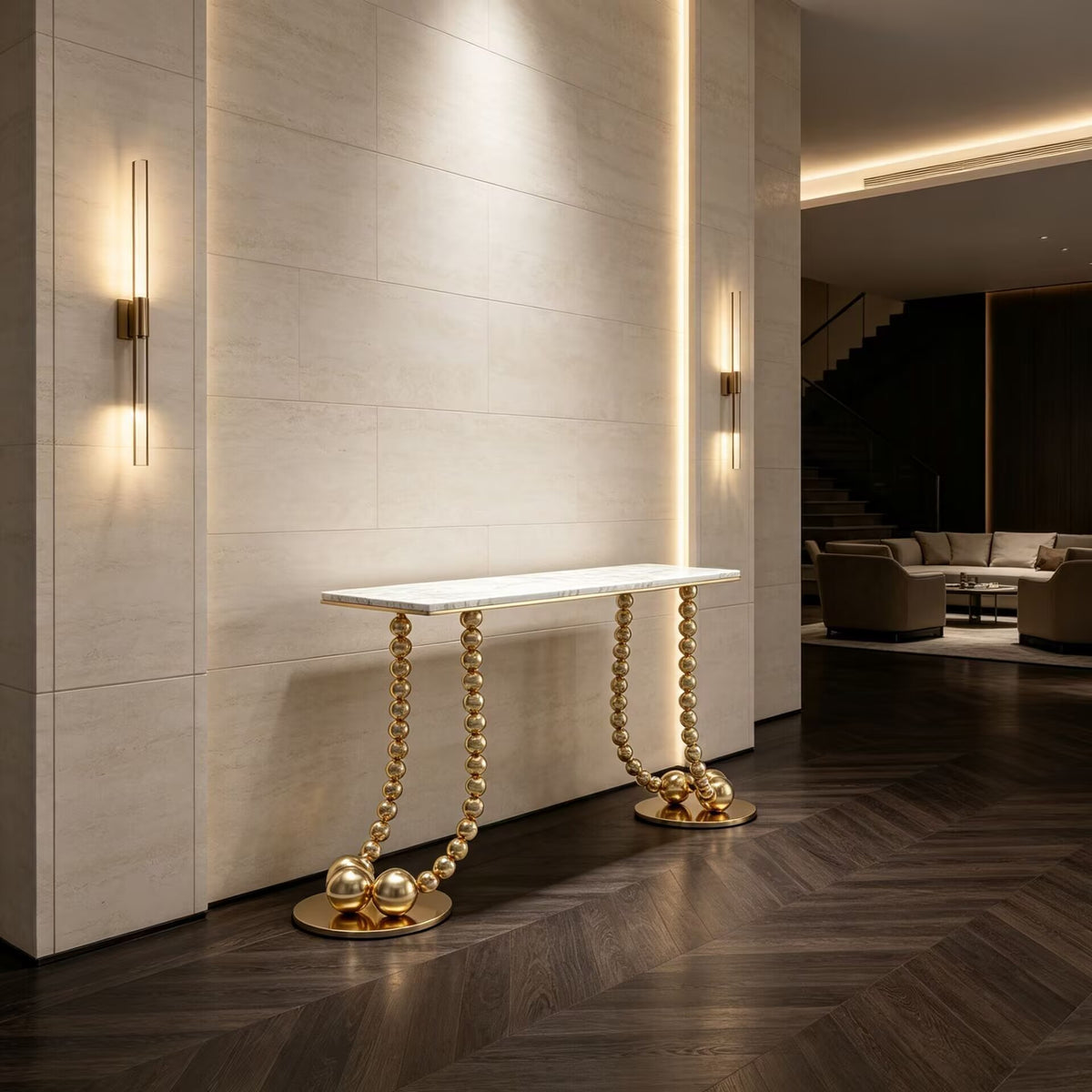 Geisha Living Room Unique Metal Ball Stacking High-End Marble Console
