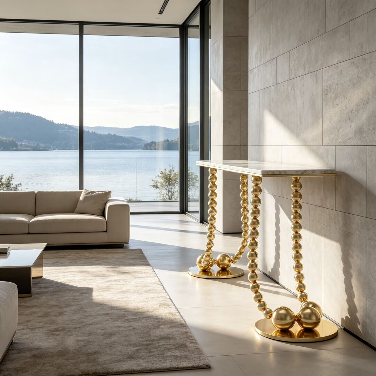 Geisha Living Room Unique Metal Ball Stacking High-End Marble Console