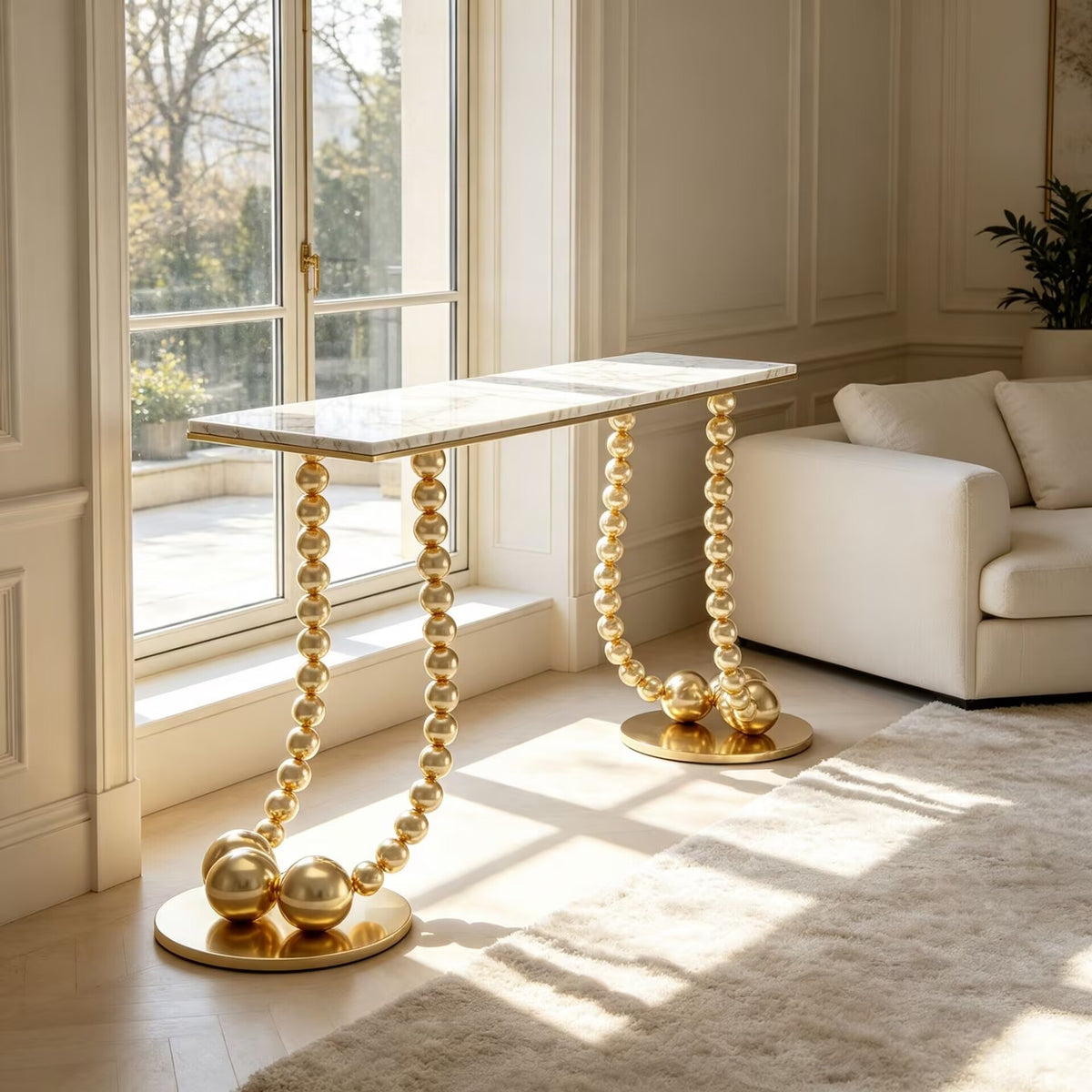 Geisha Living Room Unique Metal Ball Stacking High-End Marble Console