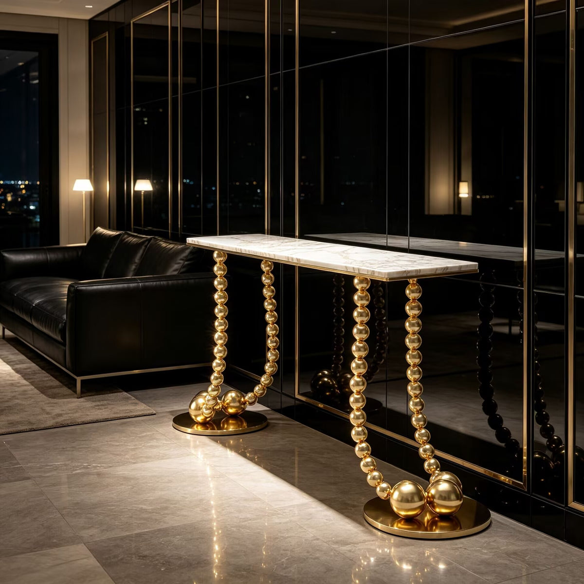 Geisha Living Room Unique Metal Ball Stacking High-End Marble Console