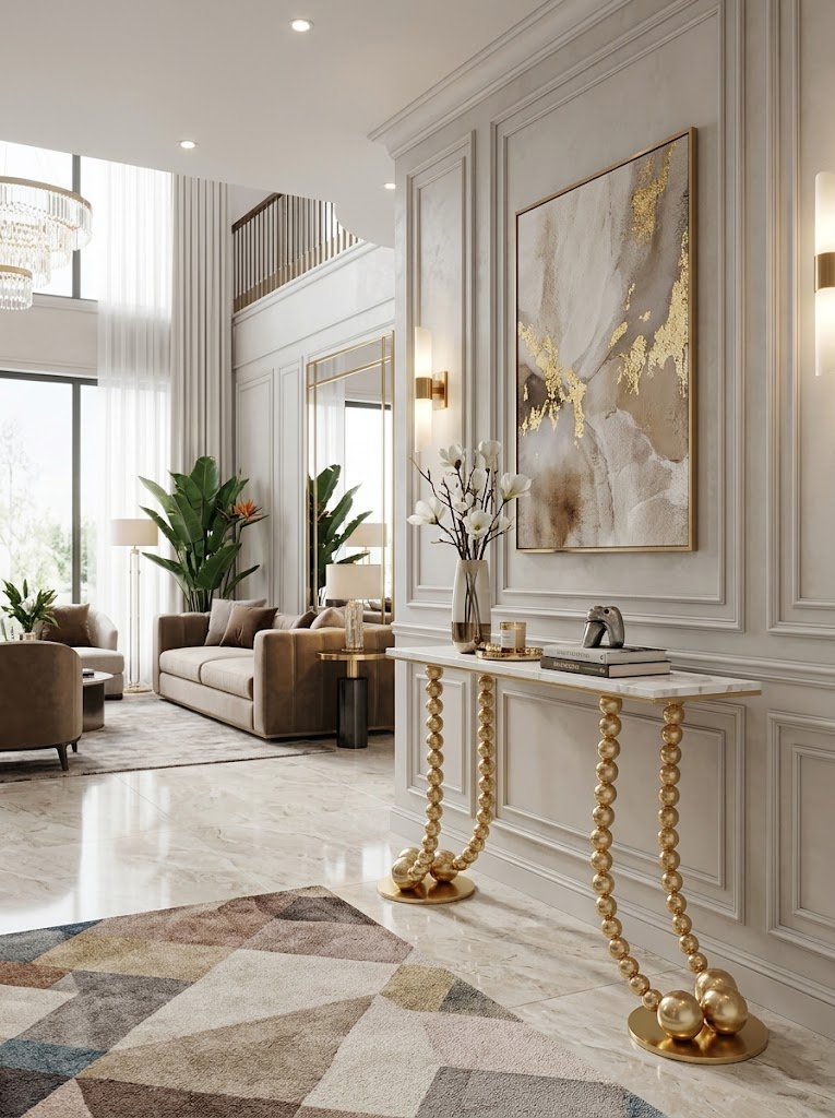 Geisha Living Room Unique Metal Ball Stacking High-End Marble Console