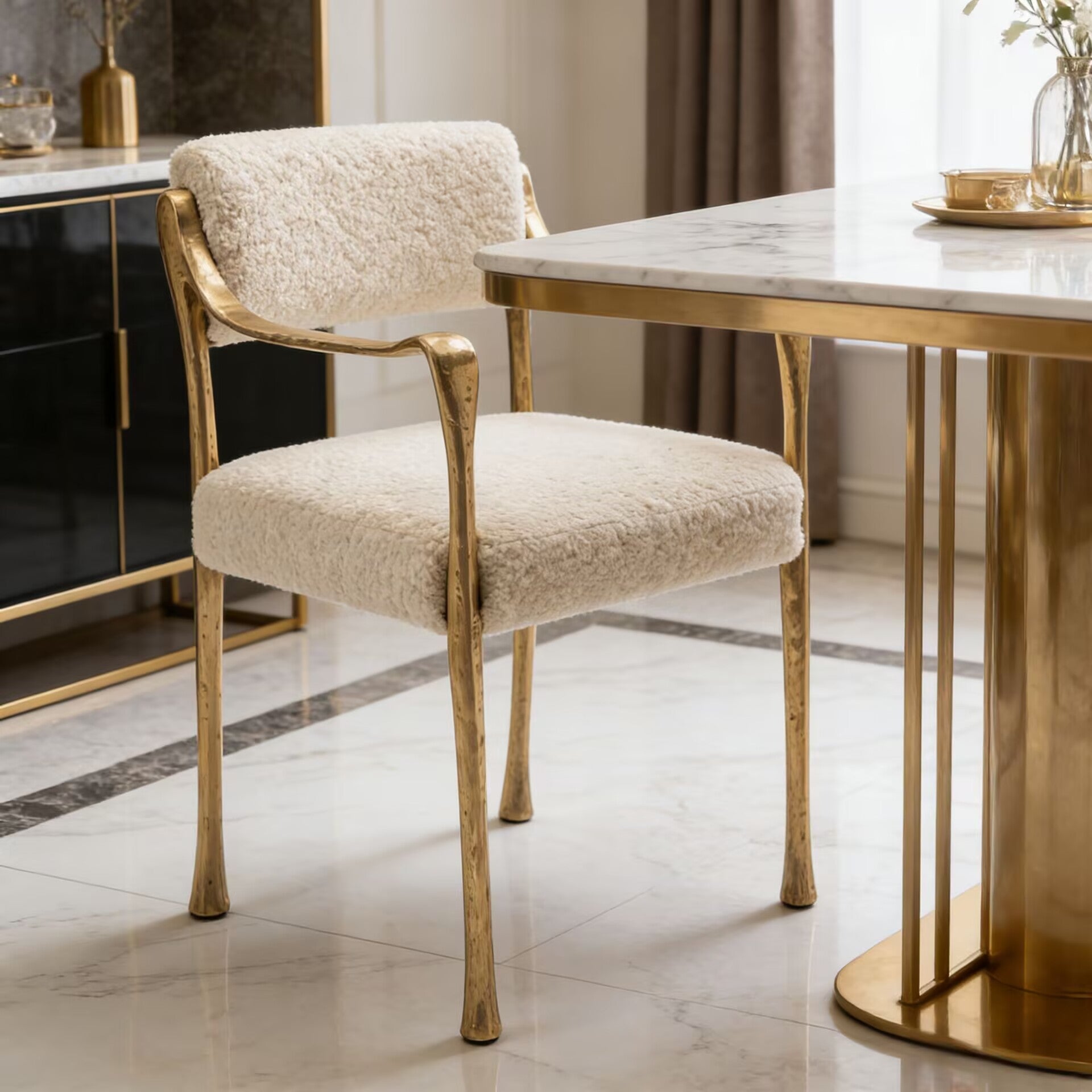 Giac Designer High-End Brass Simplicity Fabric Dining Chair