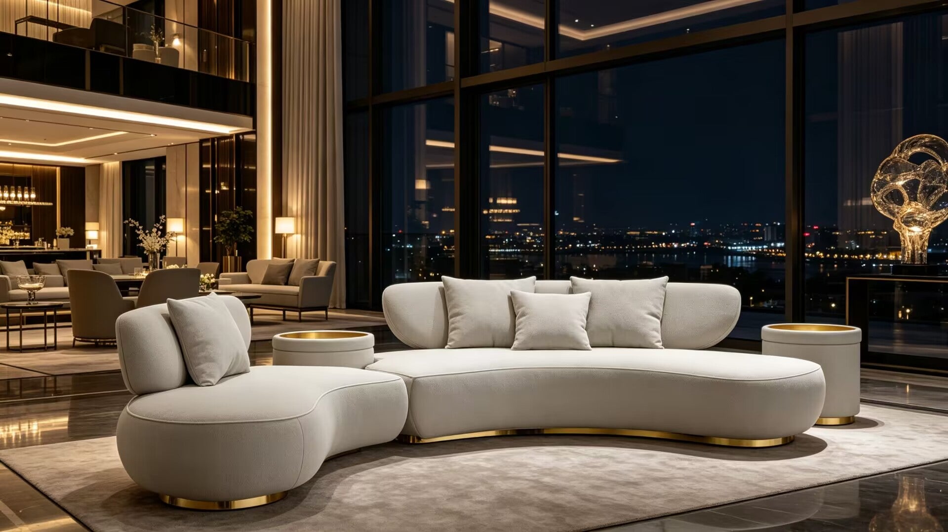 Gilt Villa Living Room Modern Designer Minimalism Fabric Sofa