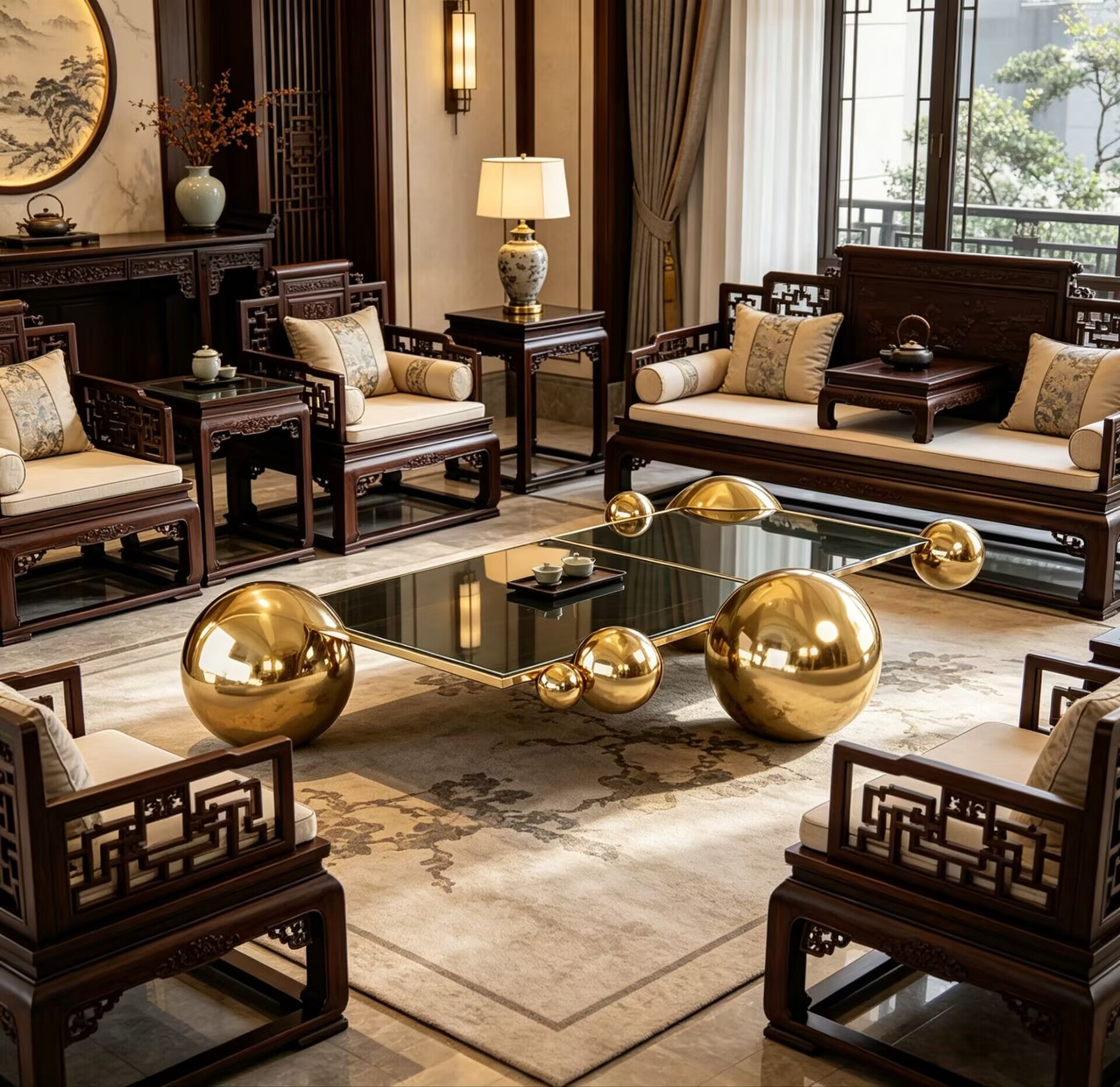 Google Ii High-End Irregular Artistic Metal Customize Glass Coffee Table