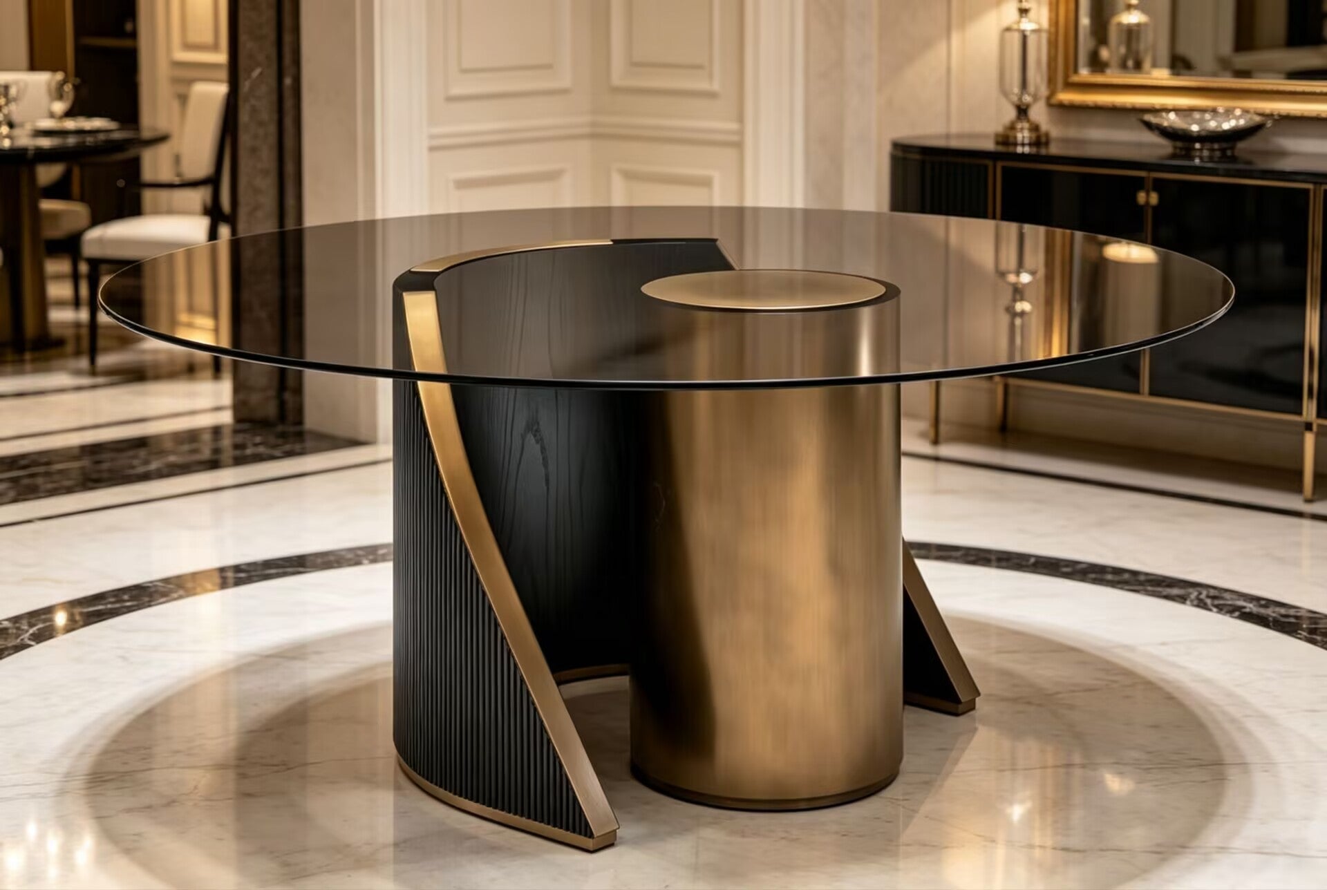 Hege Upscale Designer Art Stainless Steel Glass Round Dining Table