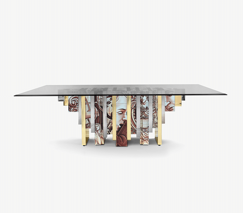 HERITAGE SEPIA DINING TABLE ART HAND-PAINTED FURNITURE