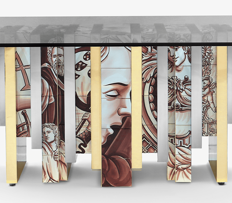 HERITAGE SEPIA DINING TABLE ART HAND-PAINTED FURNITURE