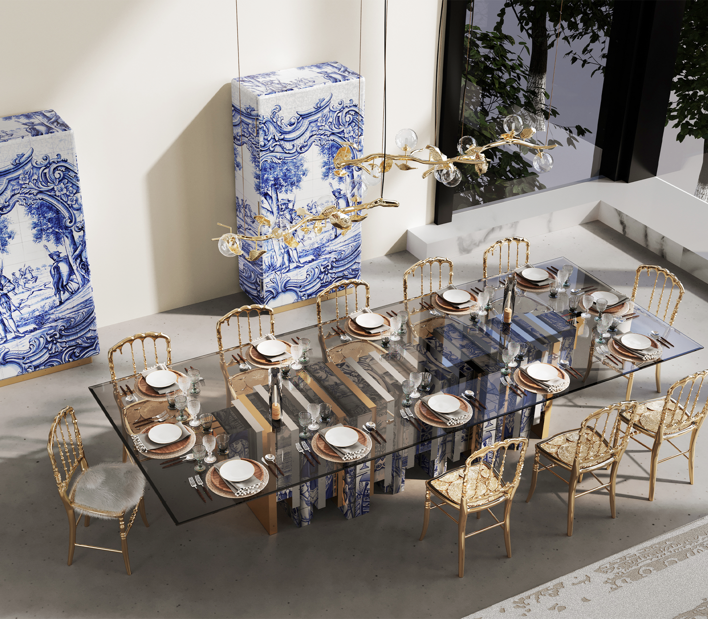 HERITAGE SEPIA DINING TABLE ART HAND-PAINTED FURNITURE