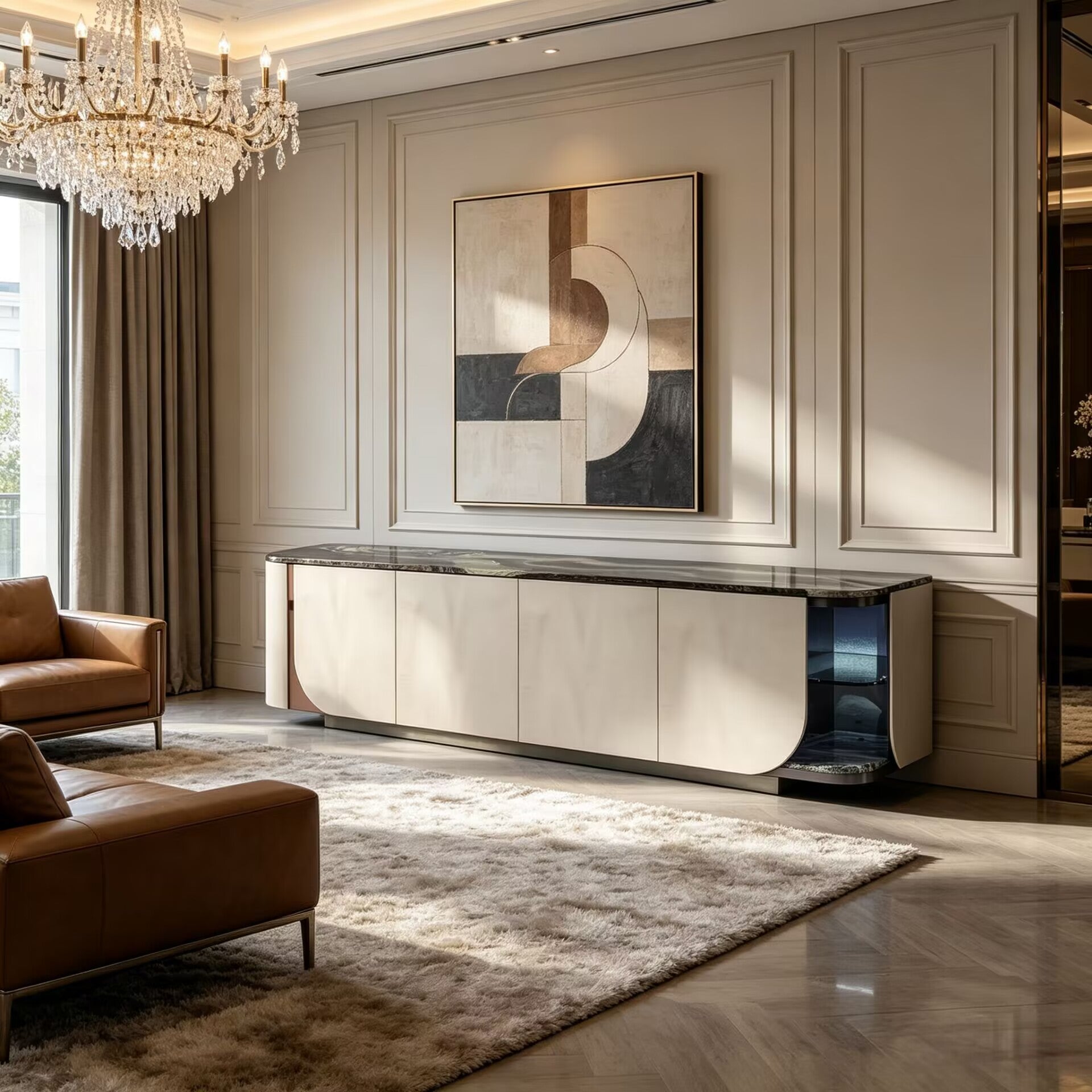 Hold Italian Upscale Solid Wood Creativity Marble Glass Sideboard