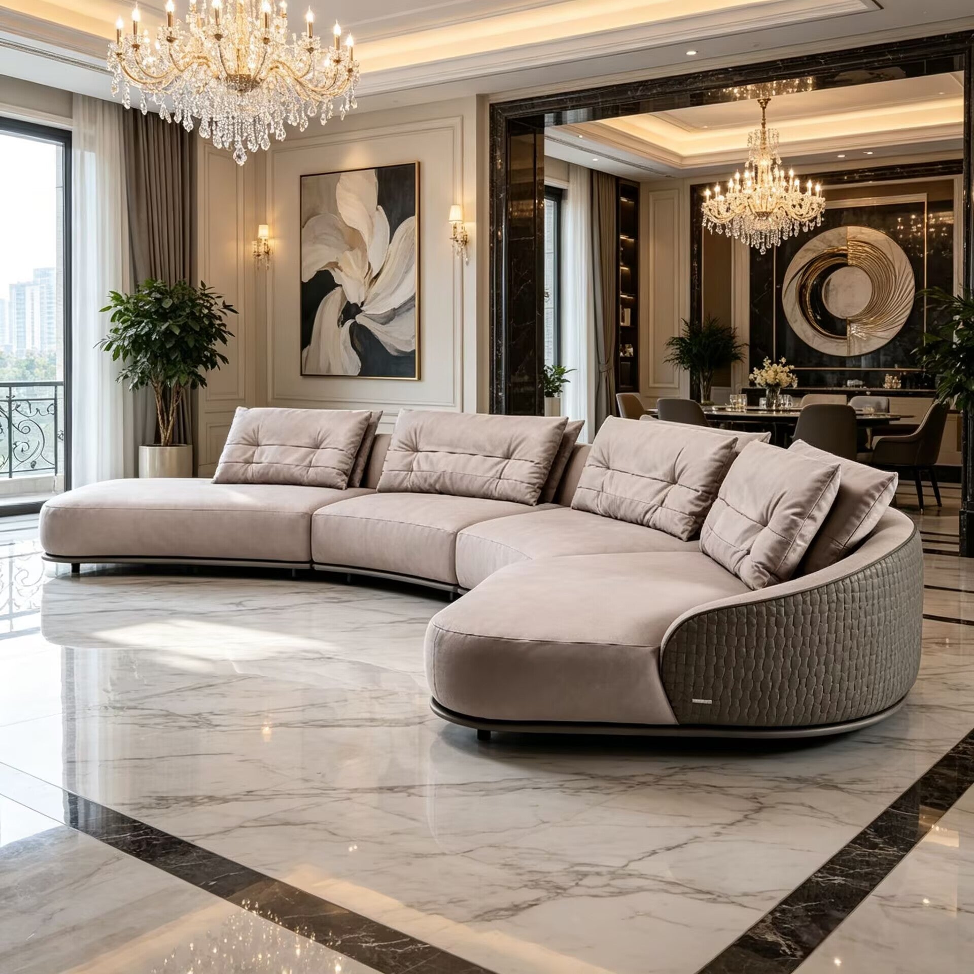 Holden Minimalism Art Arc Genuine Leather Combination Sofa