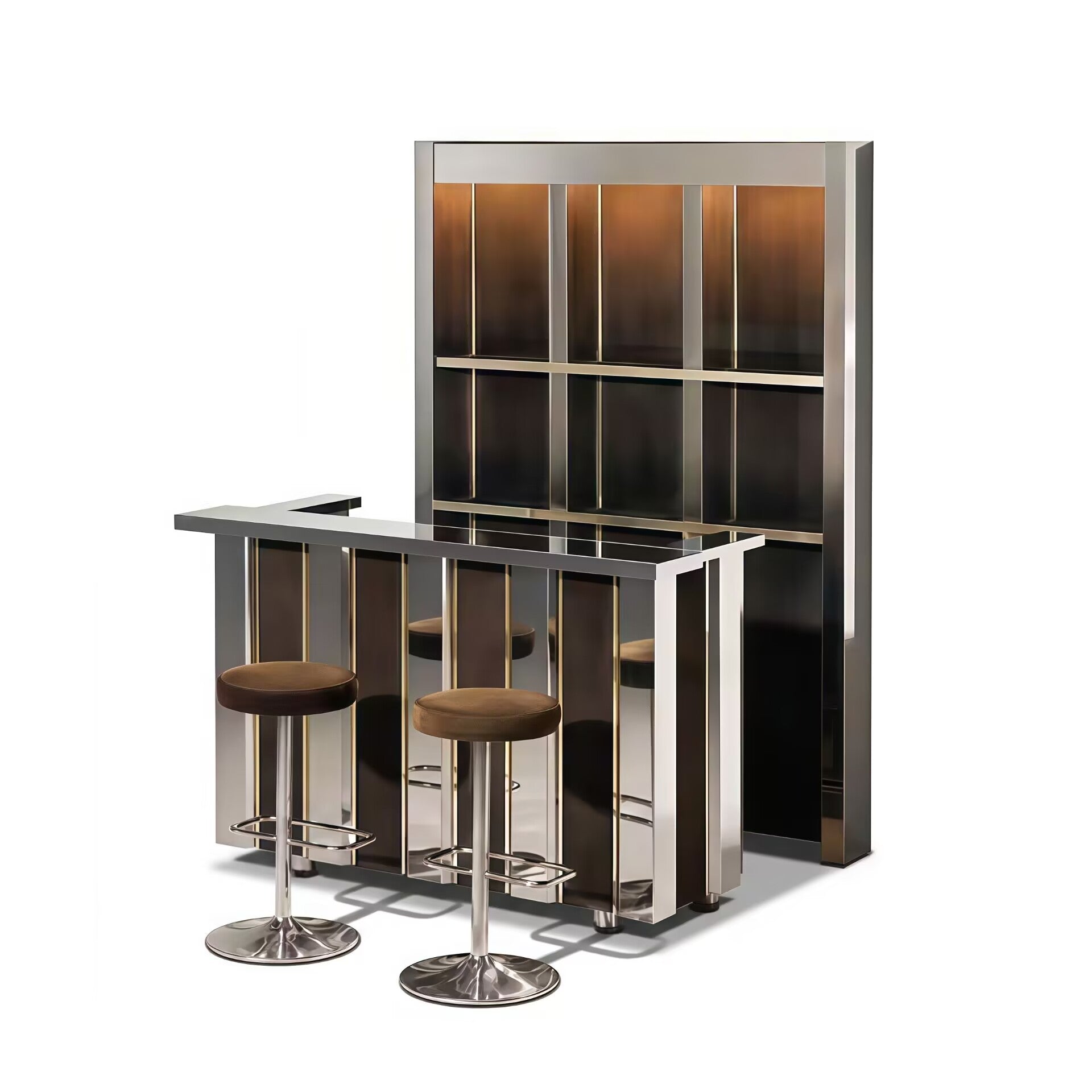 Hollywood Regency Artistic High-End Stainless Steel Bar Counter