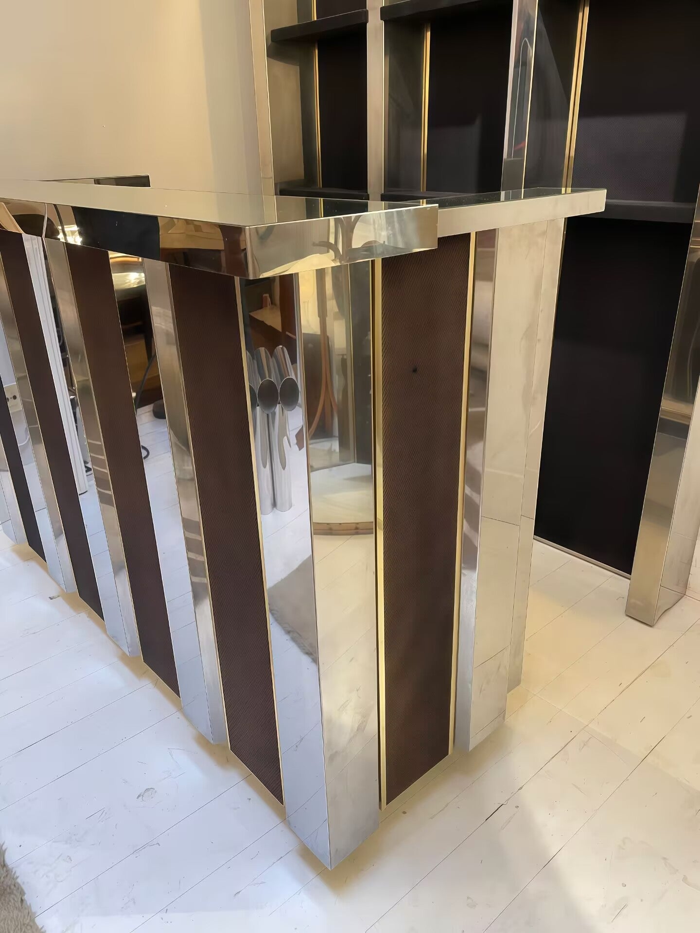 Hollywood Regency Artistic High-End Stainless Steel Bar Counter