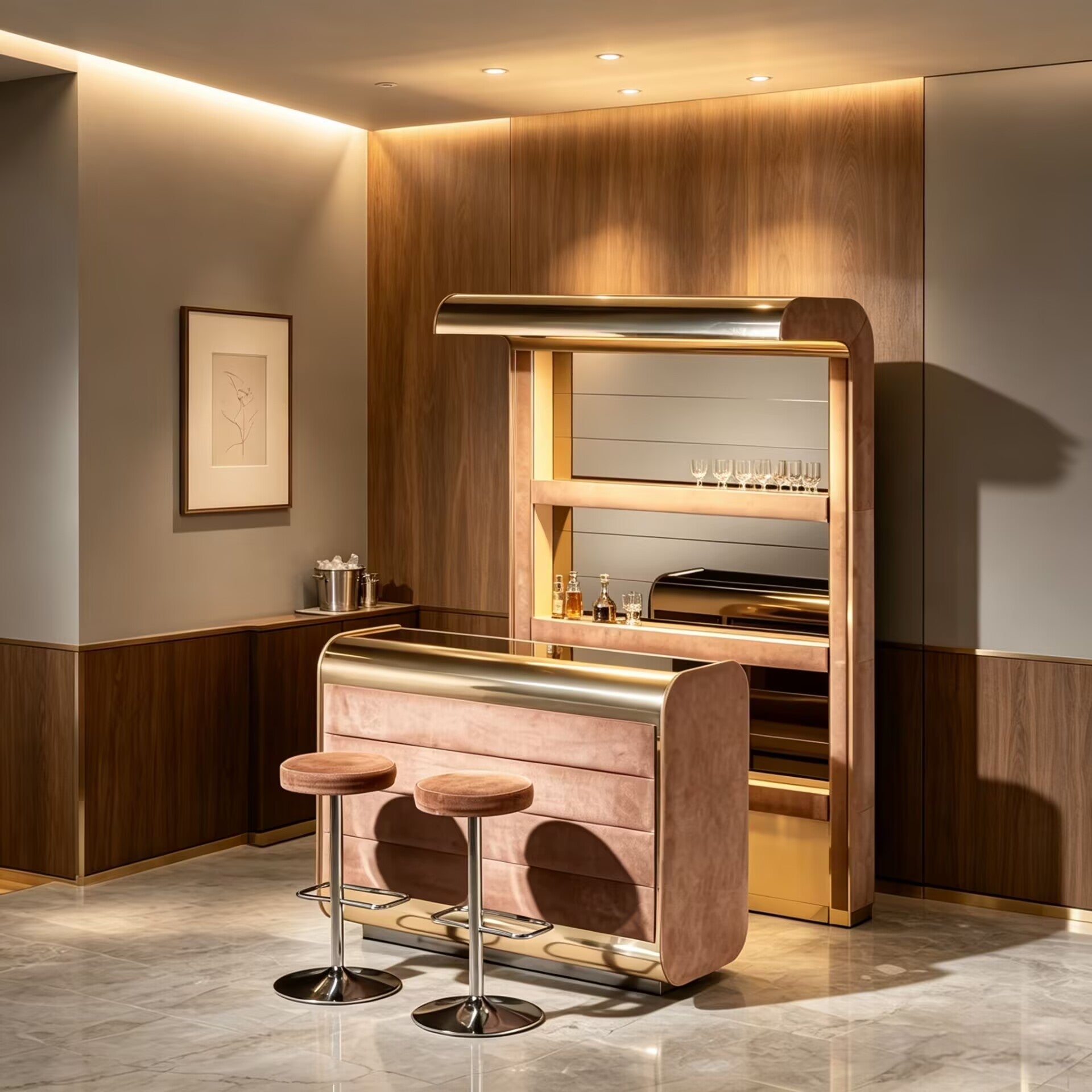Holywood Regency Luxury Minimalist Solid Wood Customize Bar Counter
