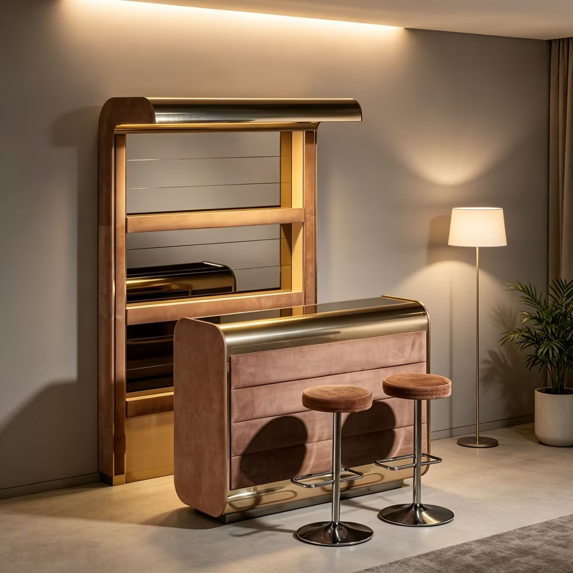 Holywood Regency Luxury Minimalist Solid Wood Customize Bar Counter