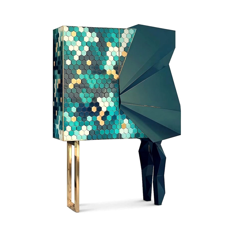Honeycomb Irregular Geometry Artistic Solid Wood Wine Cabinet