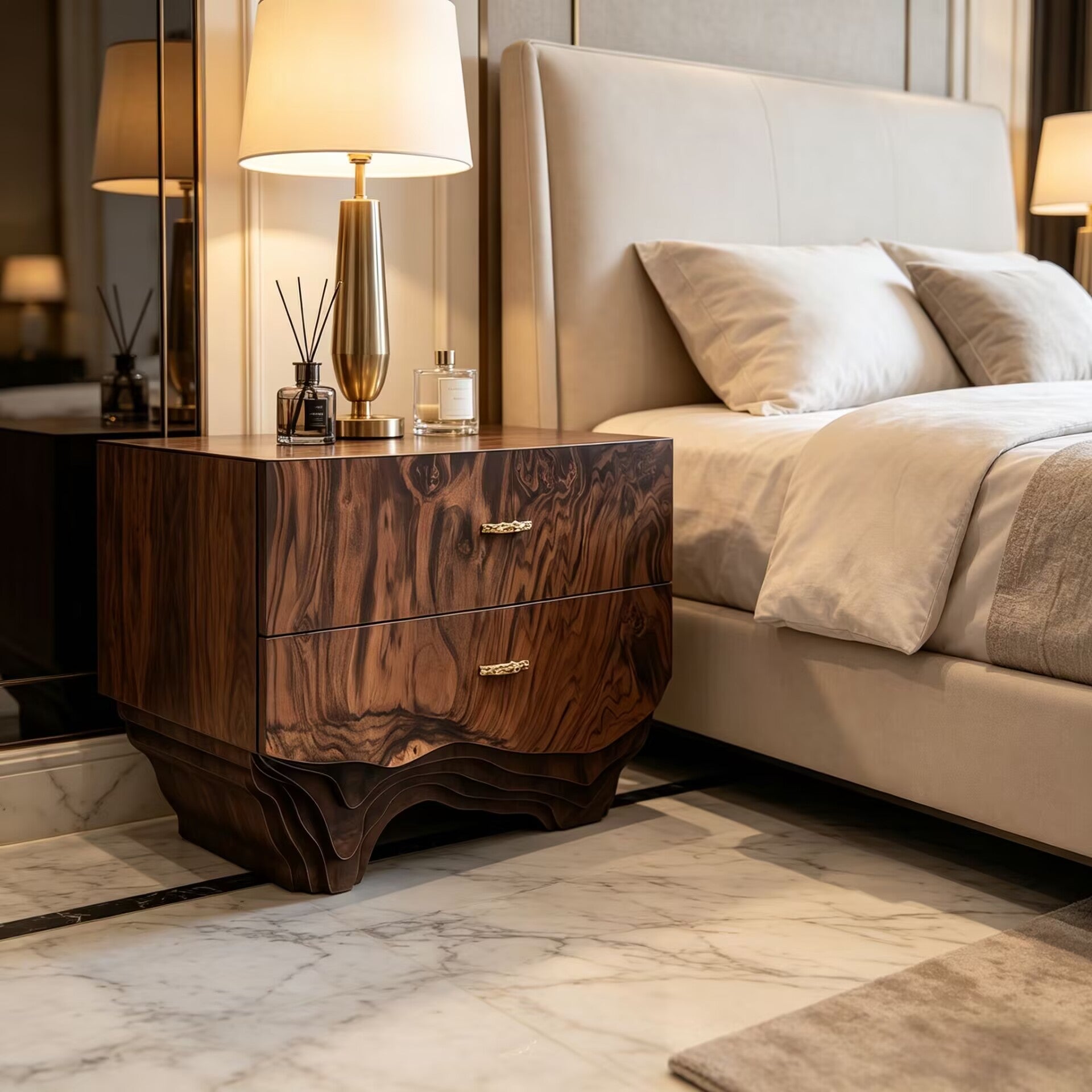 Huang Villa Bedroom Artistic Upscale Solid Wood Bedside Table