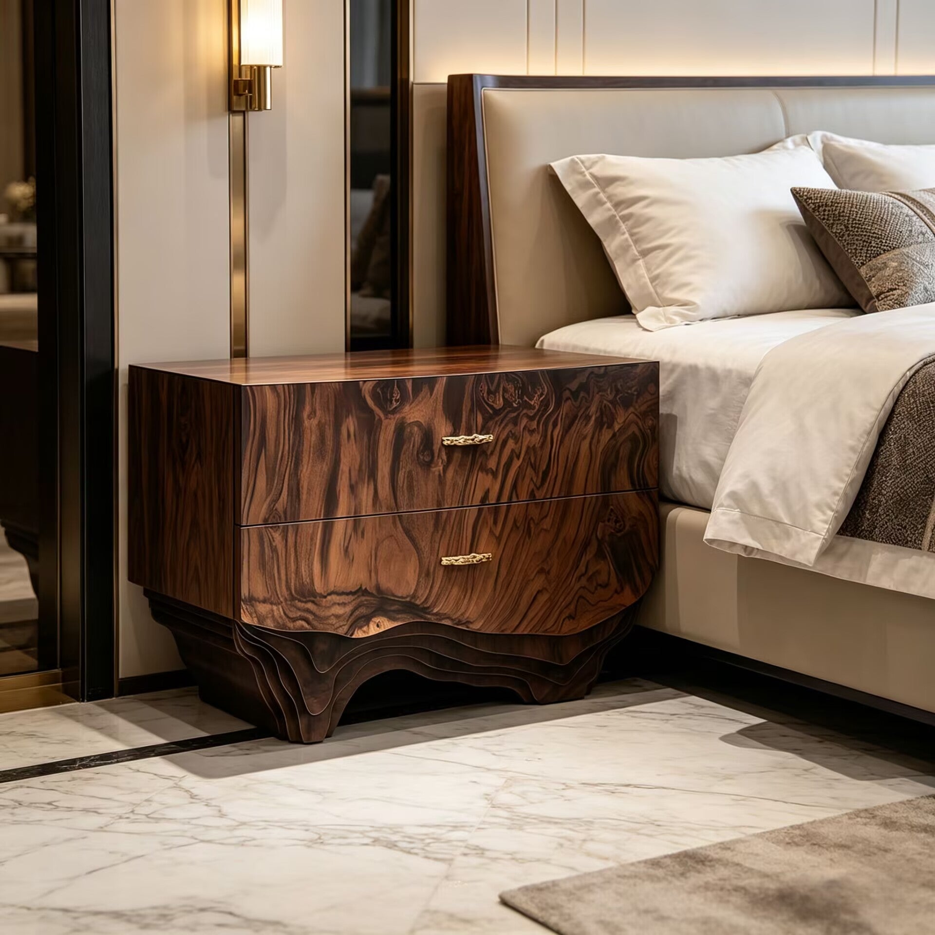 Huang Villa Bedroom Artistic Upscale Solid Wood Bedside Table