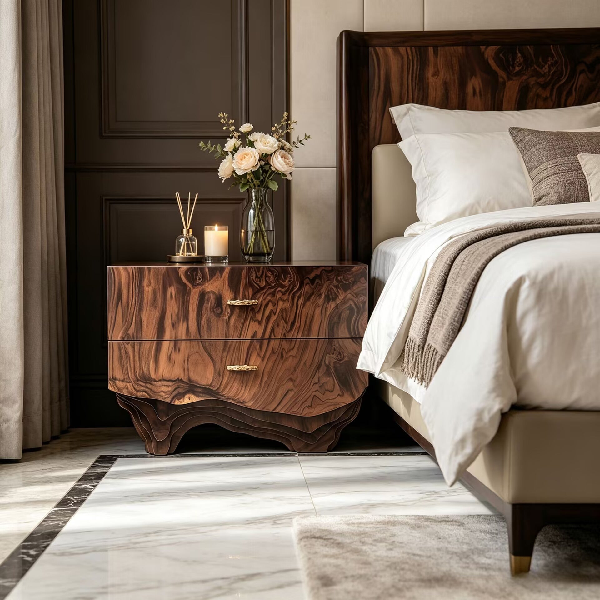 Huang Villa Bedroom Artistic Upscale Solid Wood Bedside Table