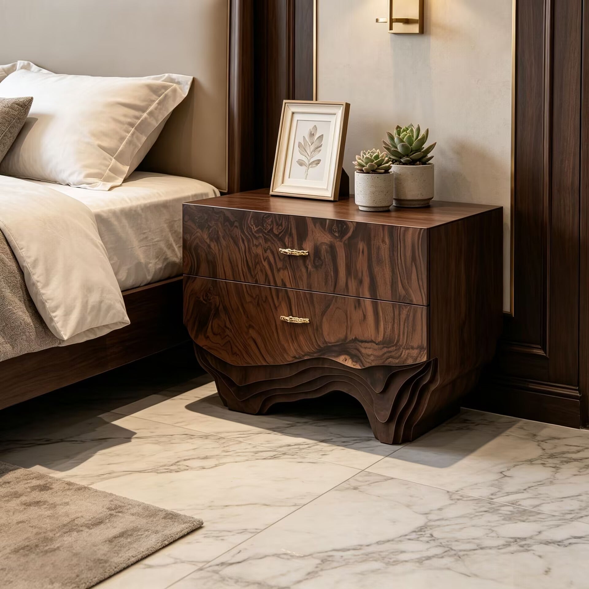 Huang Villa Bedroom Artistic Upscale Solid Wood Bedside Table