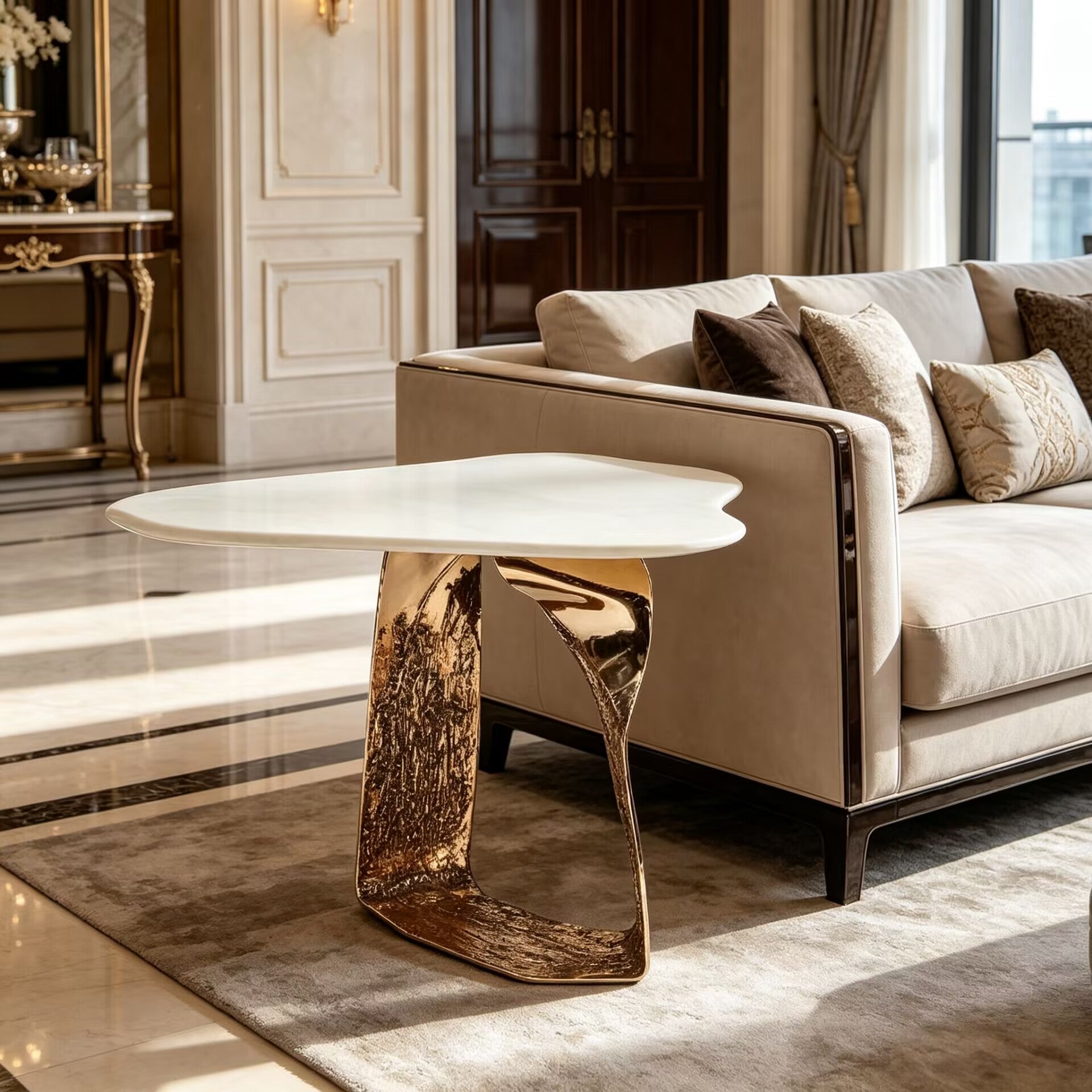 Idana Modern Designer Stainless Steel Art Marble Side Table