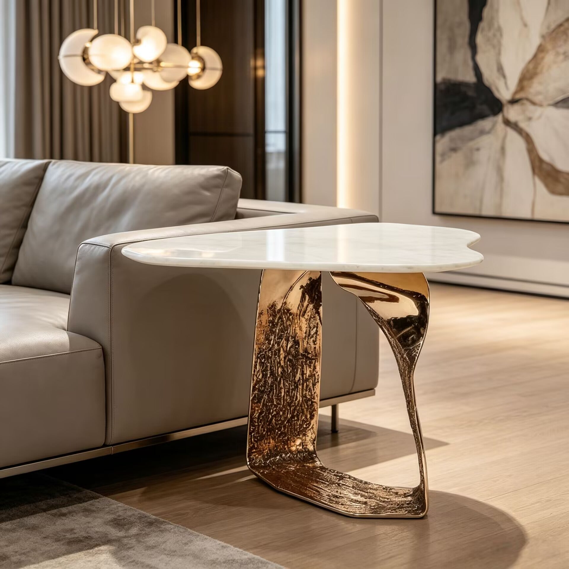 Idana Modern Designer Stainless Steel Art Marble Side Table