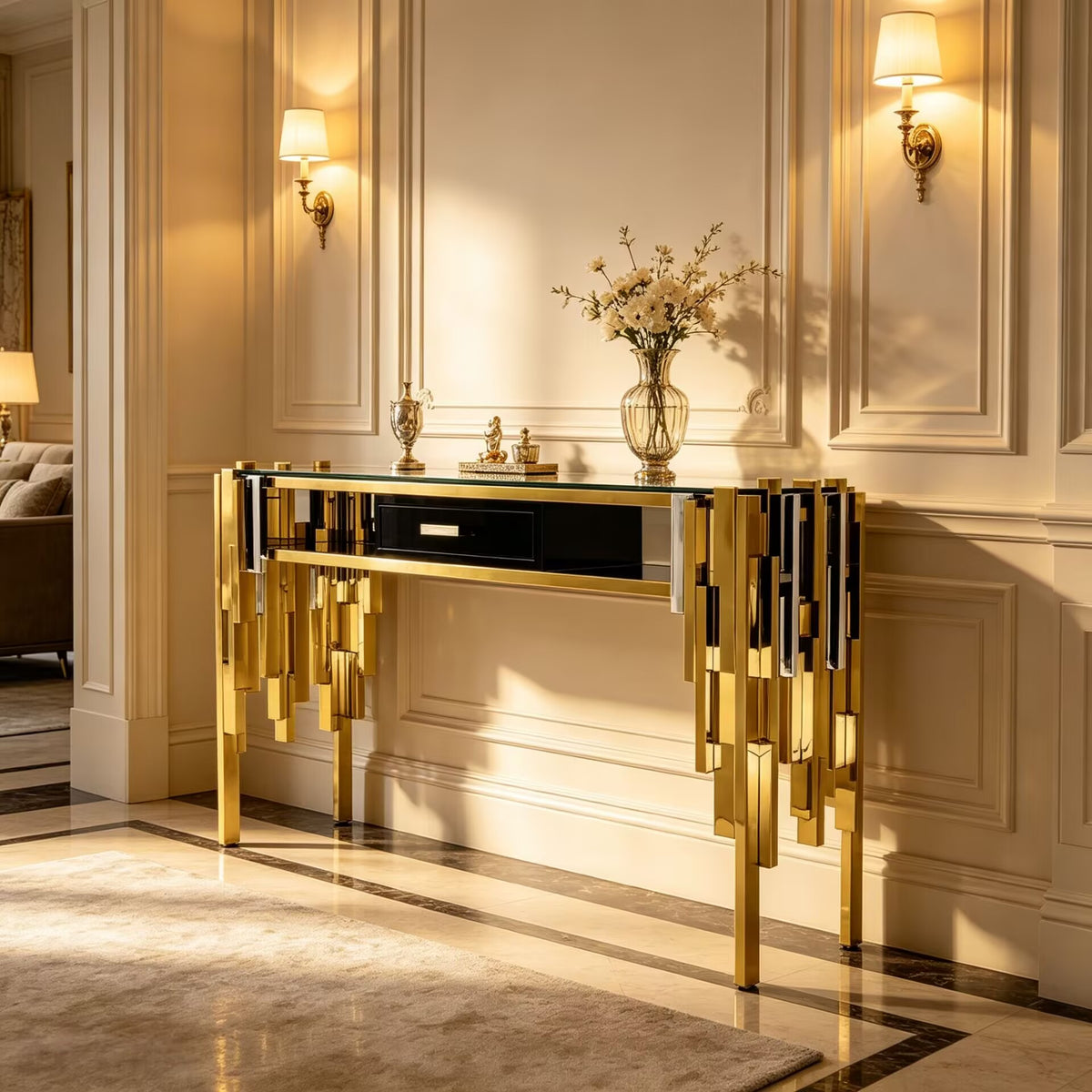 Illusion High-End Designer Glass Creativity Metal Customize Console