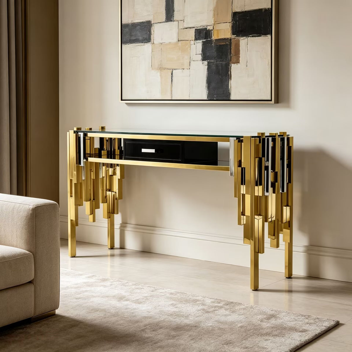 Illusion High-End Designer Glass Creativity Metal Customize Console