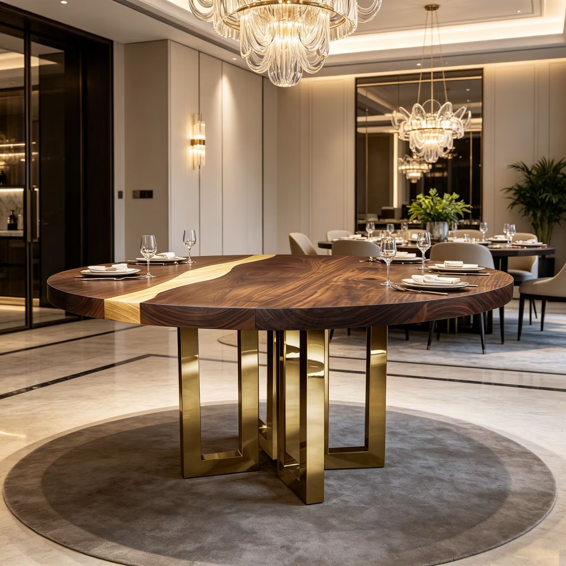 Il Pezzo 6 Luxurious Stainless Steel Solid Wood Round Dining Table