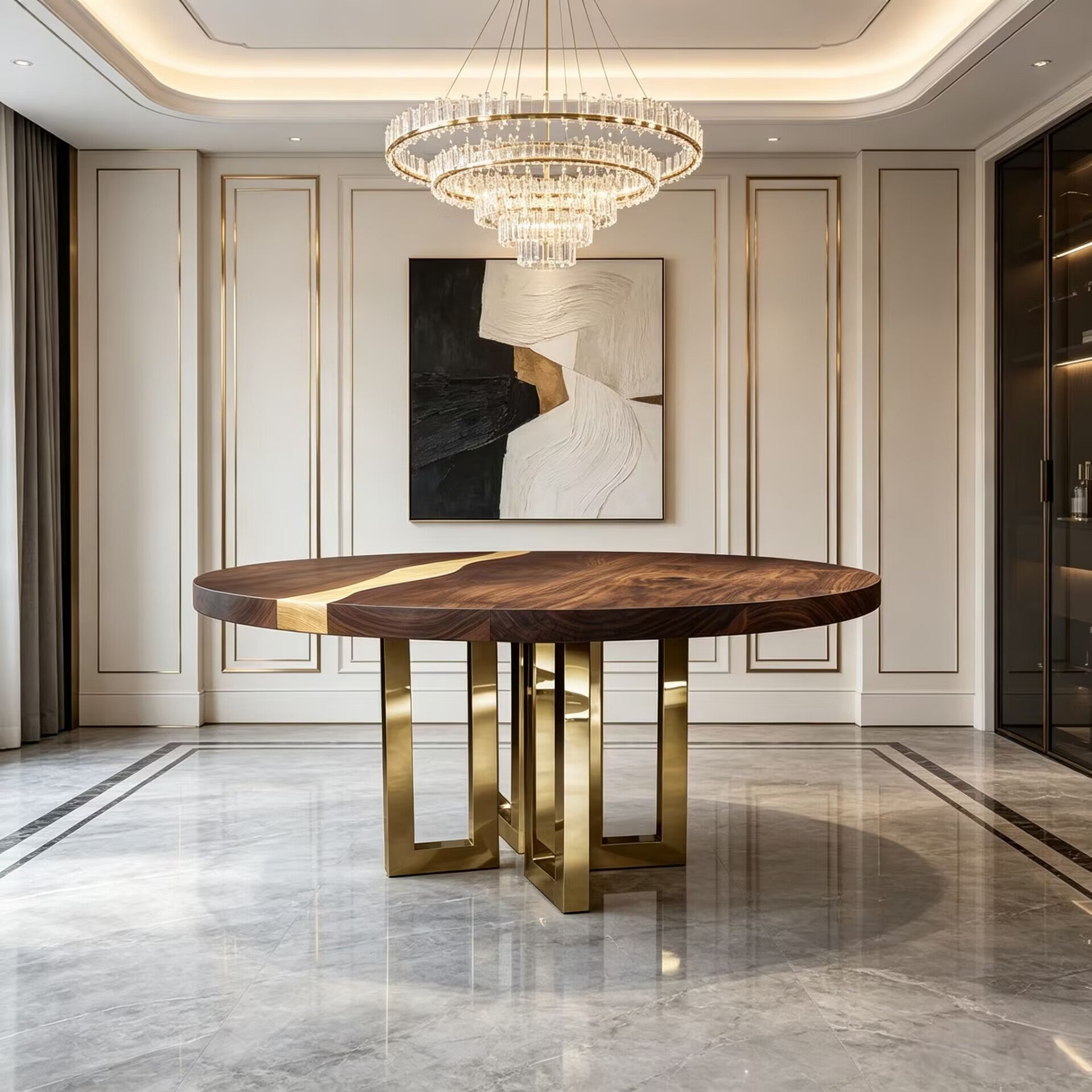 Il Pezzo 6 Luxurious Stainless Steel Solid Wood Round Dining Table