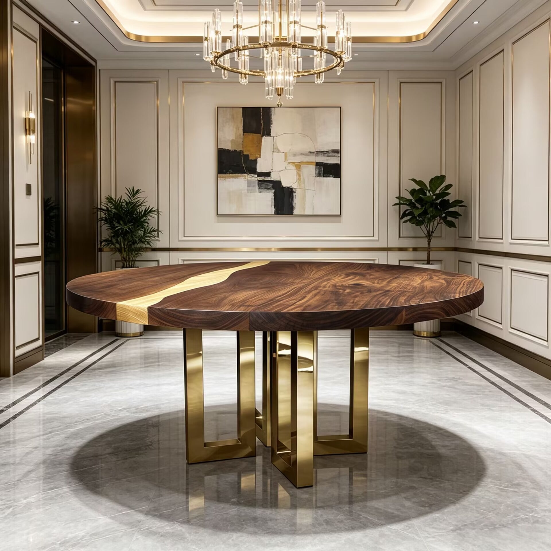Il Pezzo 6 Luxurious Stainless Steel Solid Wood Round Dining Table