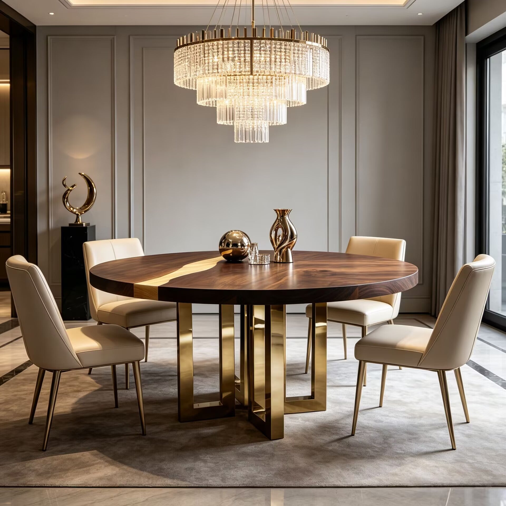 Il Pezzo 6 Luxurious Stainless Steel Solid Wood Round Dining Table
