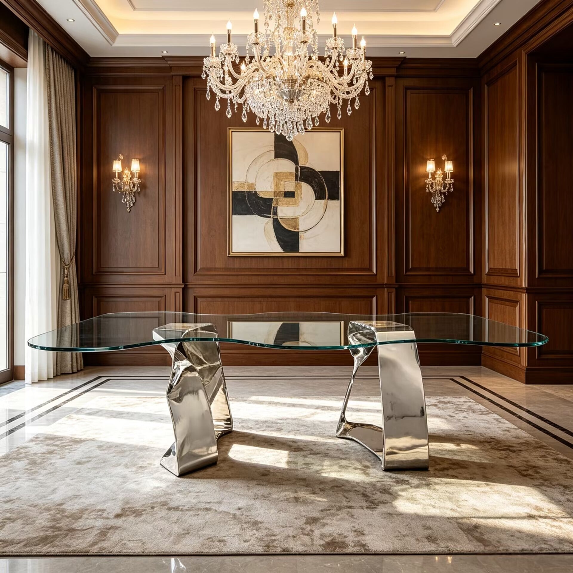 Intrigo Minimalism Stainless Steel Irregular Creativity Glass Dining Table