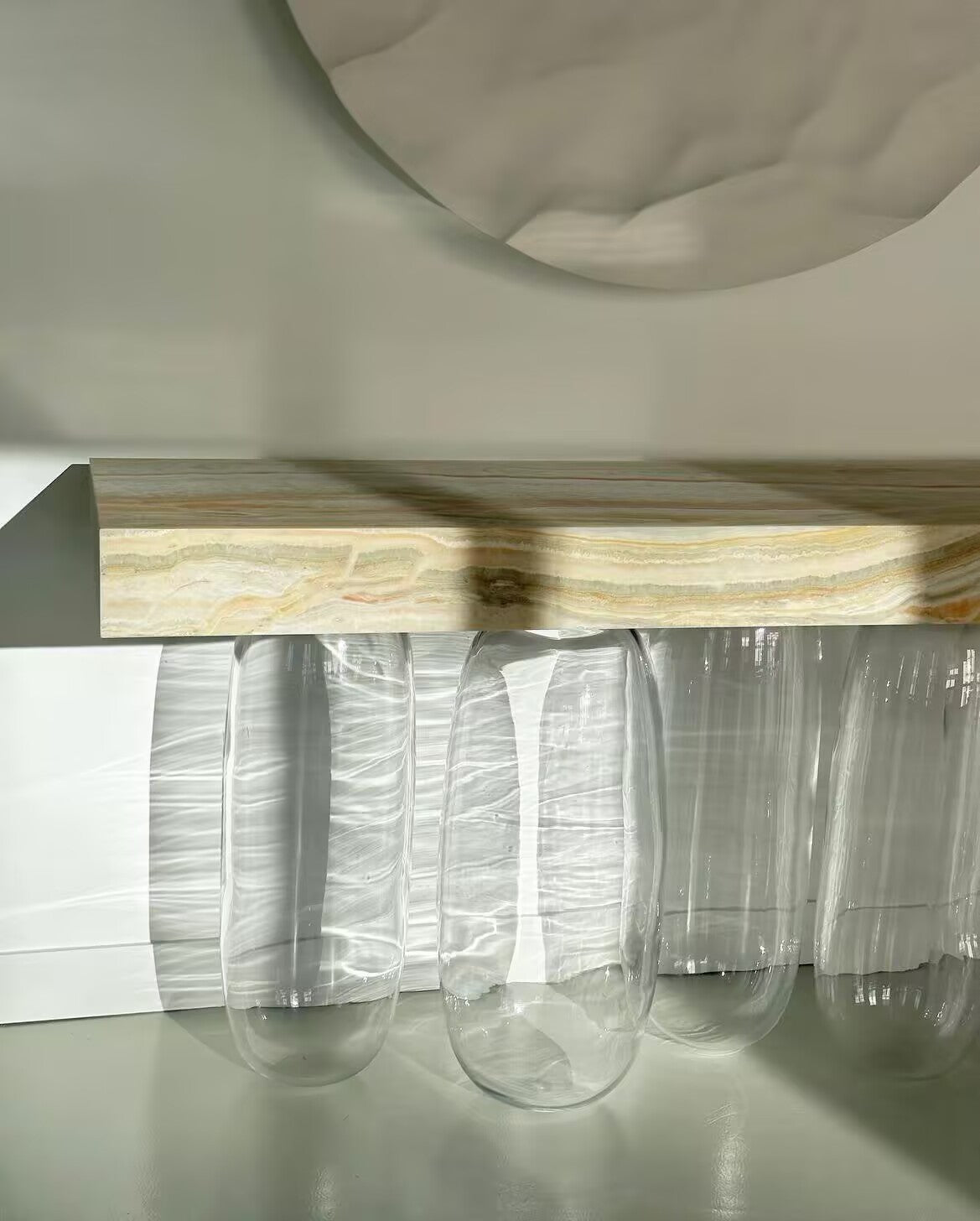 Inverted Gravity Artistic Tempered Glass Upscale Marble Console