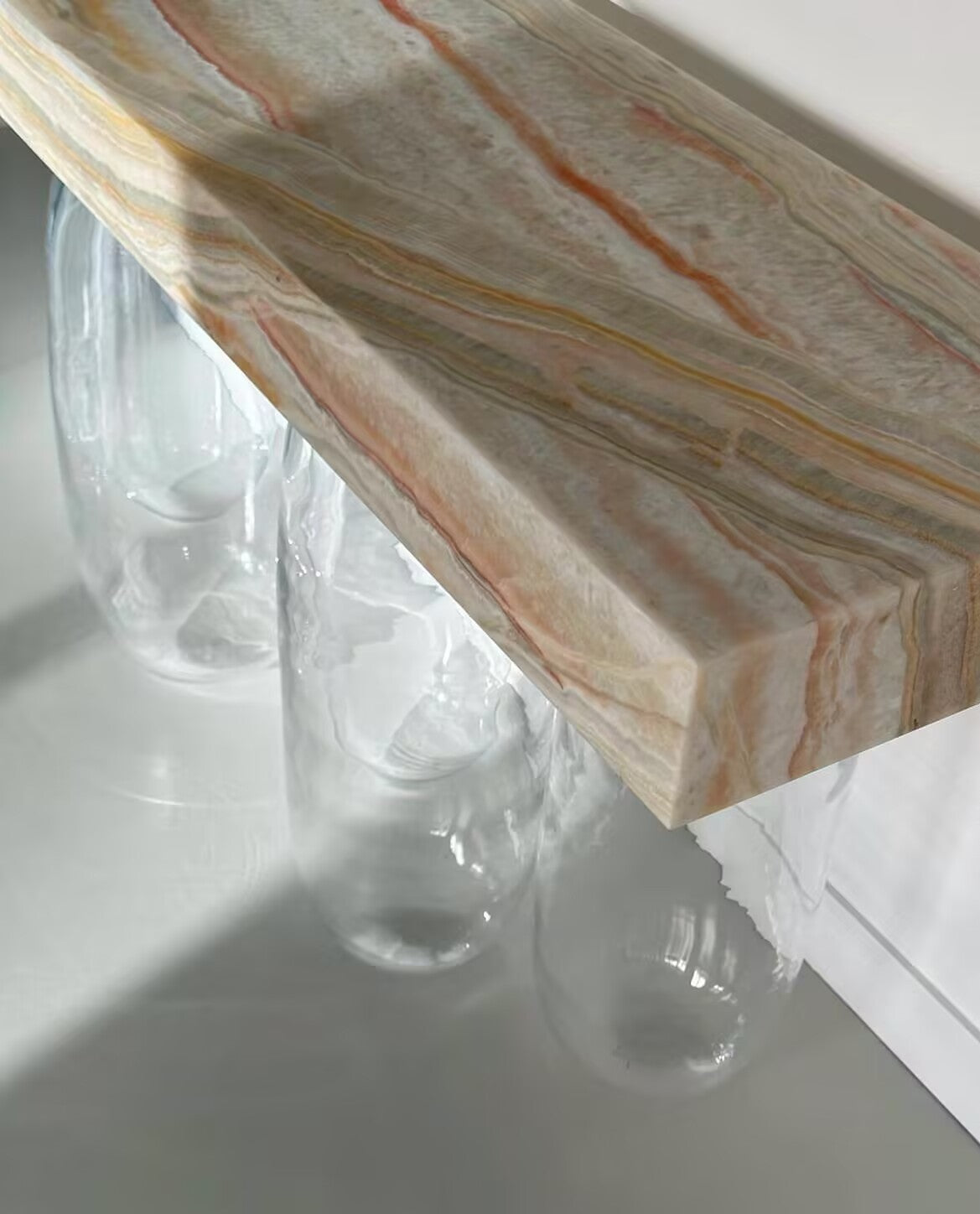 Inverted Gravity Artistic Tempered Glass Upscale Marble Console