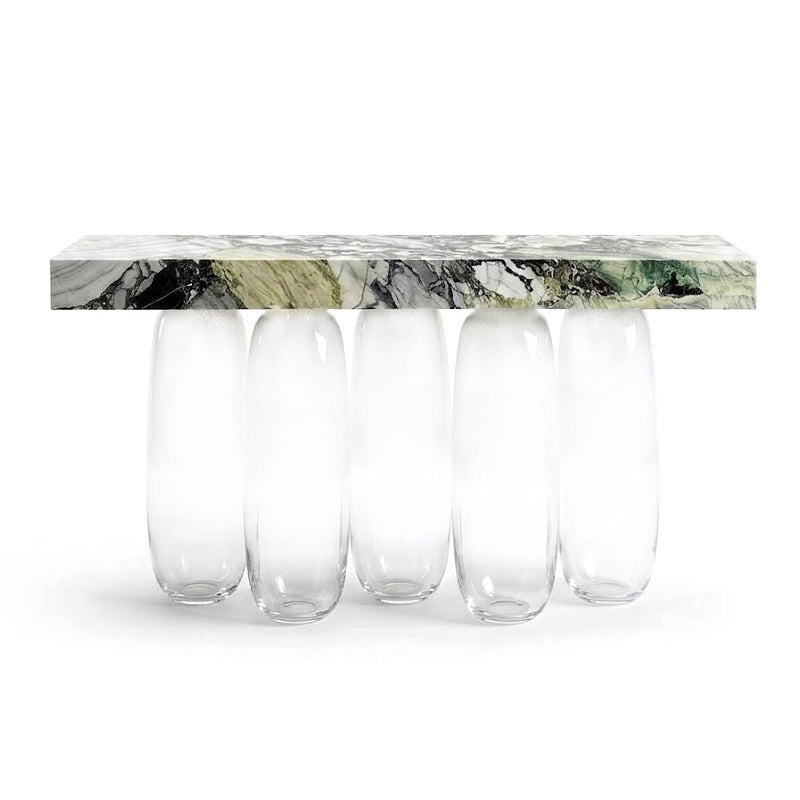 Inverted Gravity Artistic Tempered Glass Upscale Marble Console