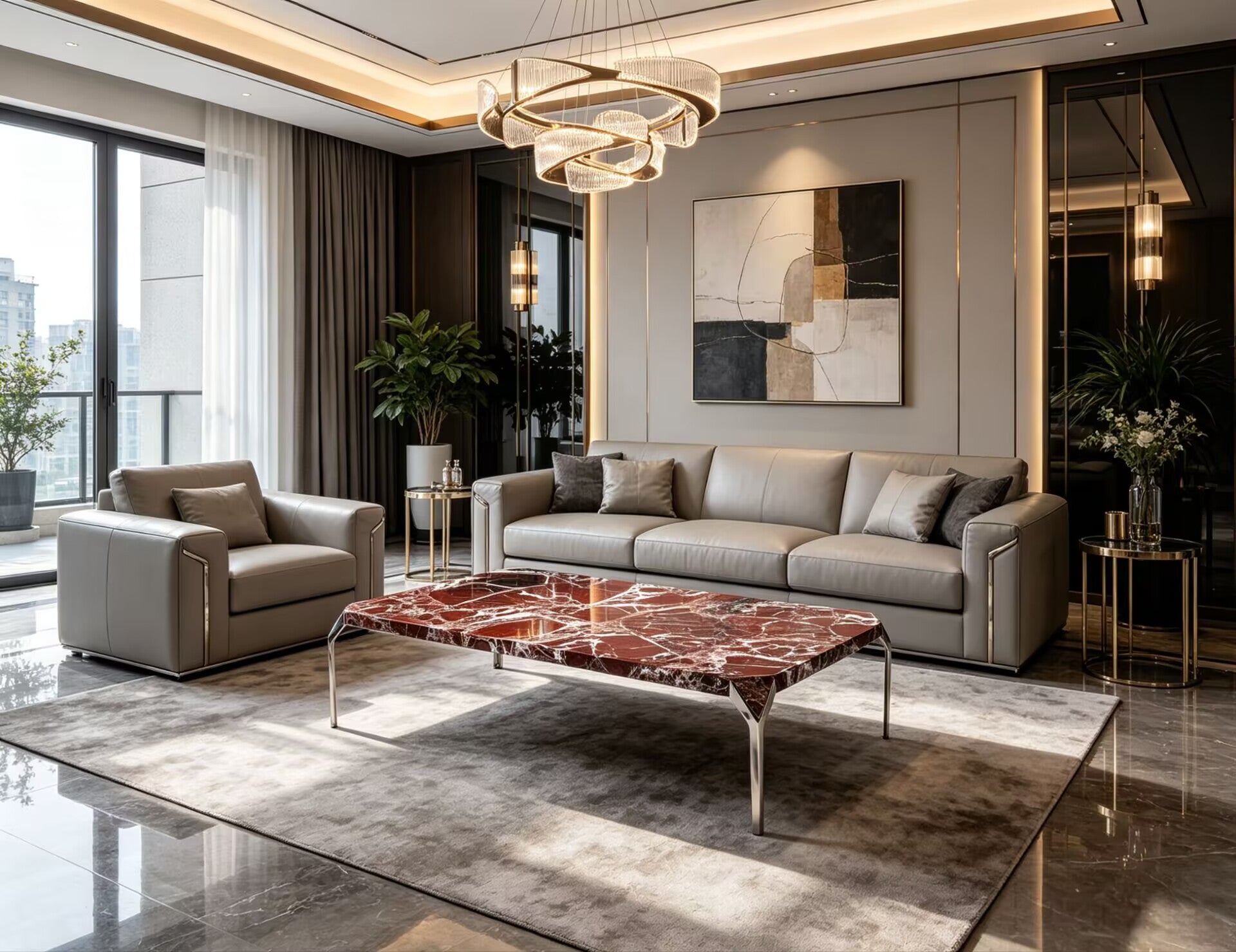 Jamboree Luxury Stainless Steel Creativity Upscale Marble Coffee Table