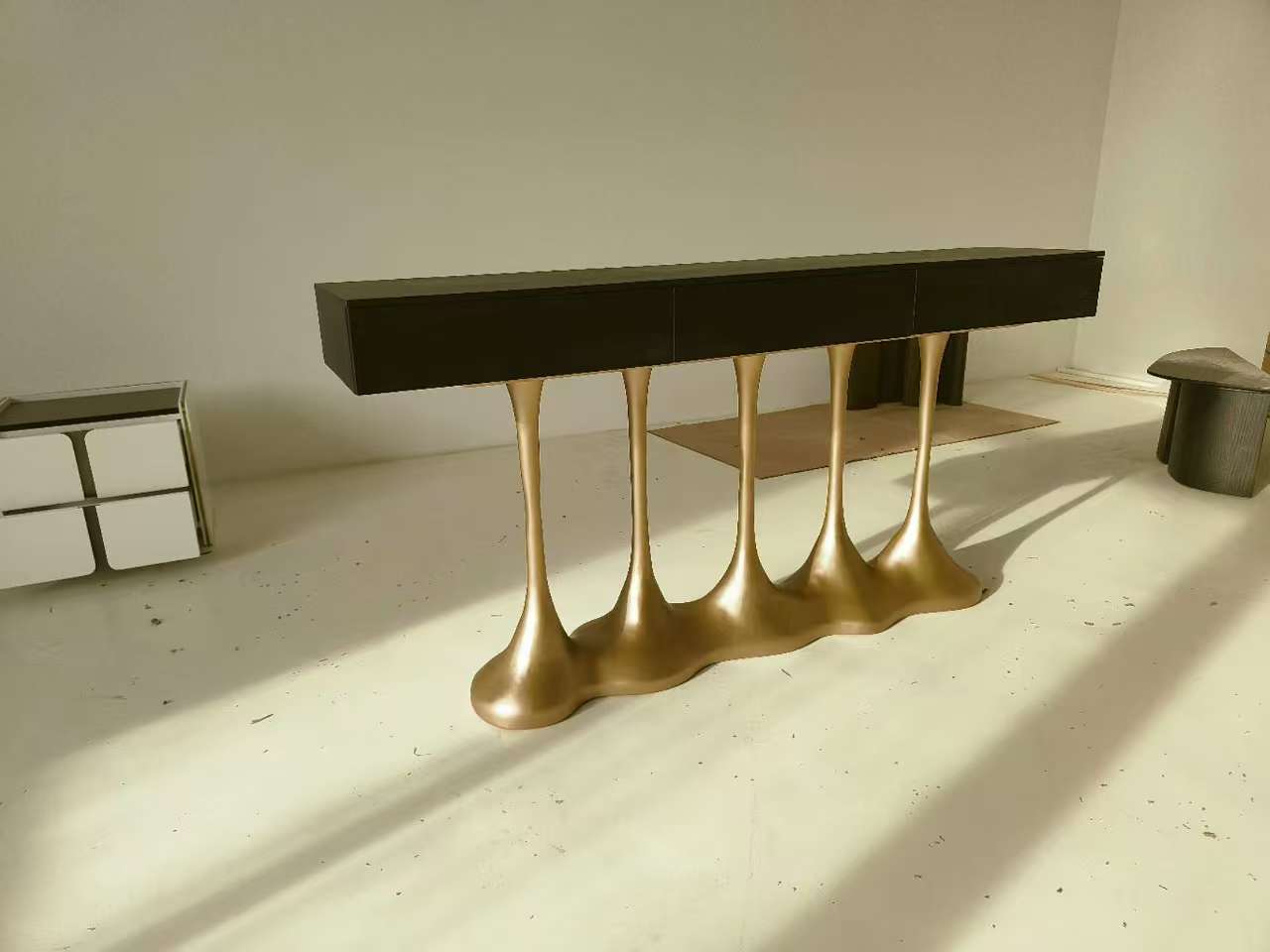 Janus Modern Minimalist Art Pure Copper Solid Wood Entrance Cabinet