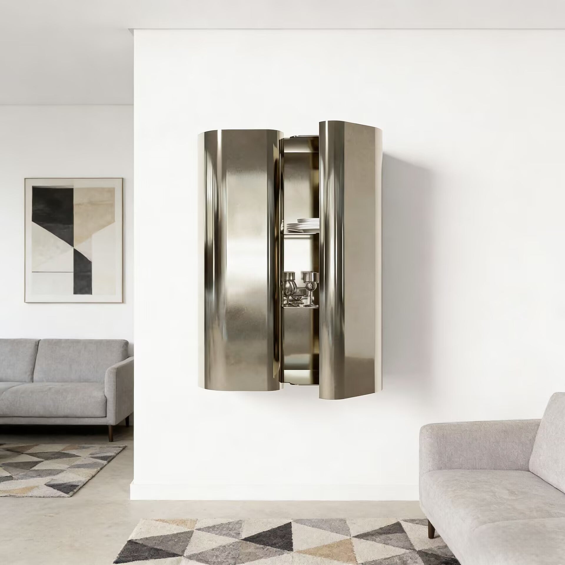 Joris Poggioli Artistic Stainless Steel Customize Suspension Wine Cabinet