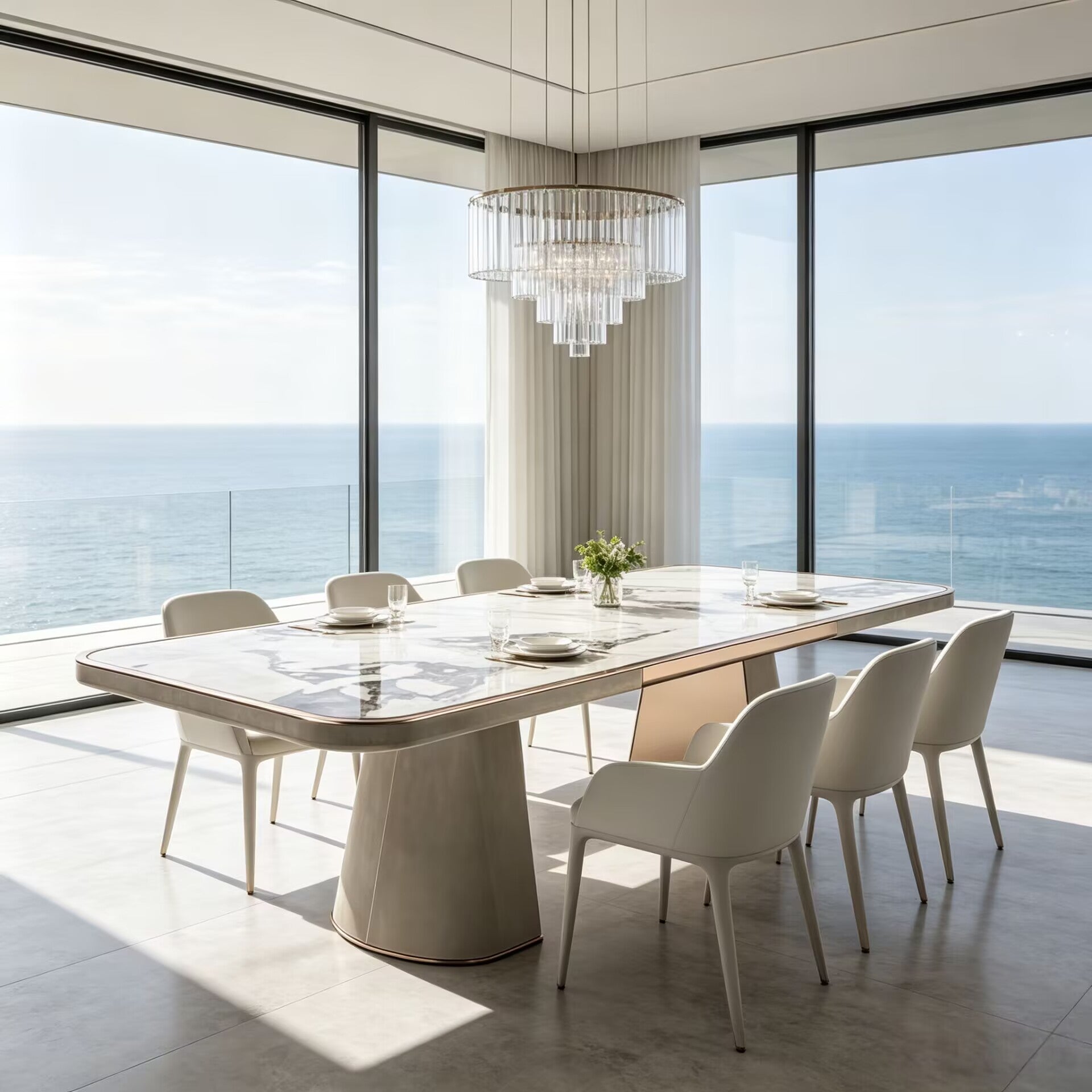 Journey Unique Art Leather High-End Marble Rectangle Dining Table