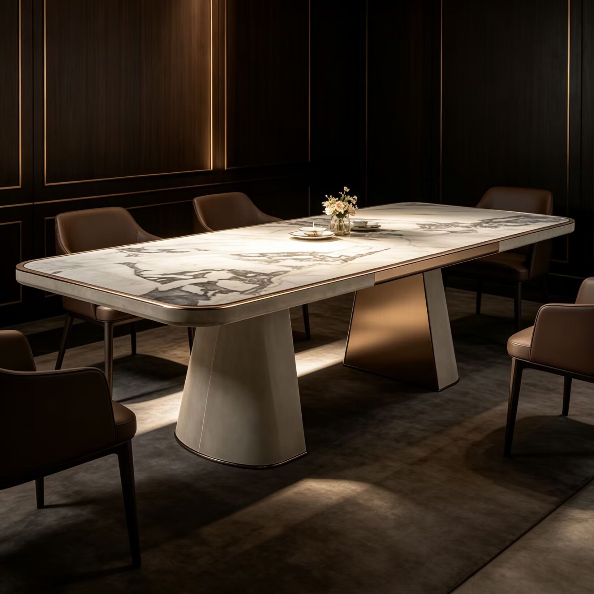 Journey Unique Art Leather High-End Marble Rectangle Dining Table