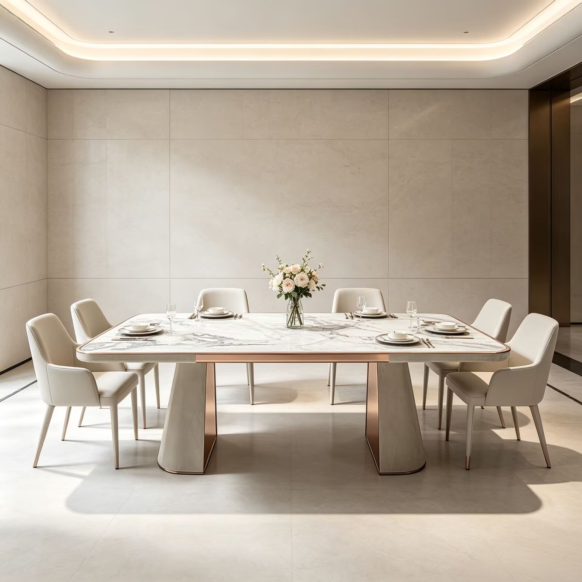 Journey Unique Art Leather High-End Marble Rectangle Dining Table