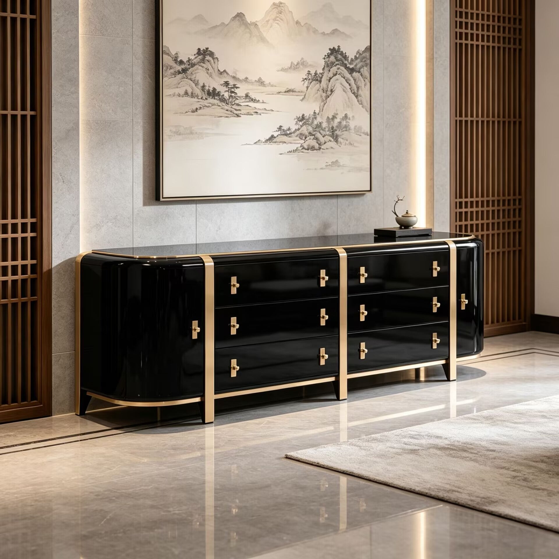 Kahn Italian Luxurious Metal Simple Solid Wood Art Sideboard