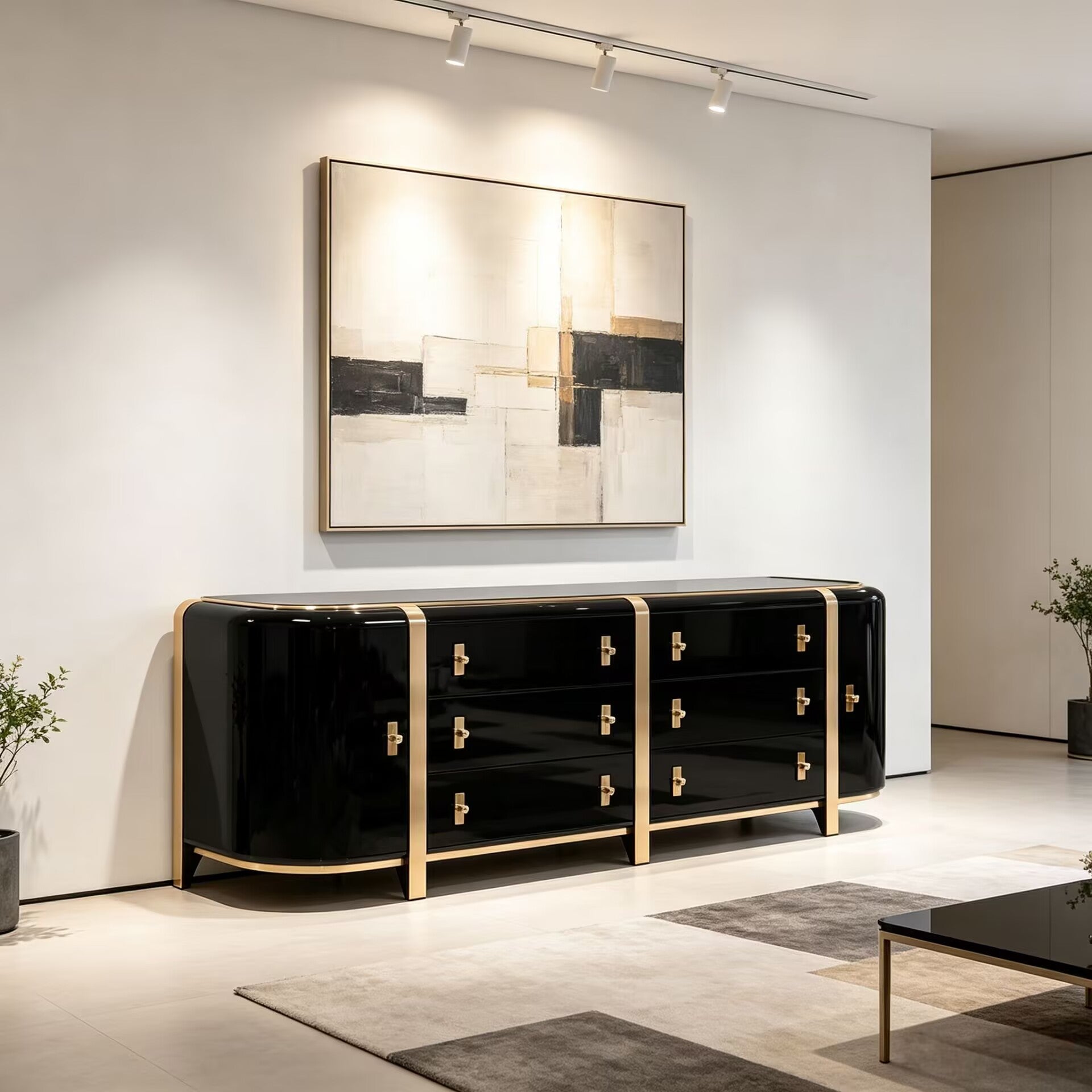 Kahn Italian Luxurious Metal Simple Solid Wood Art Sideboard