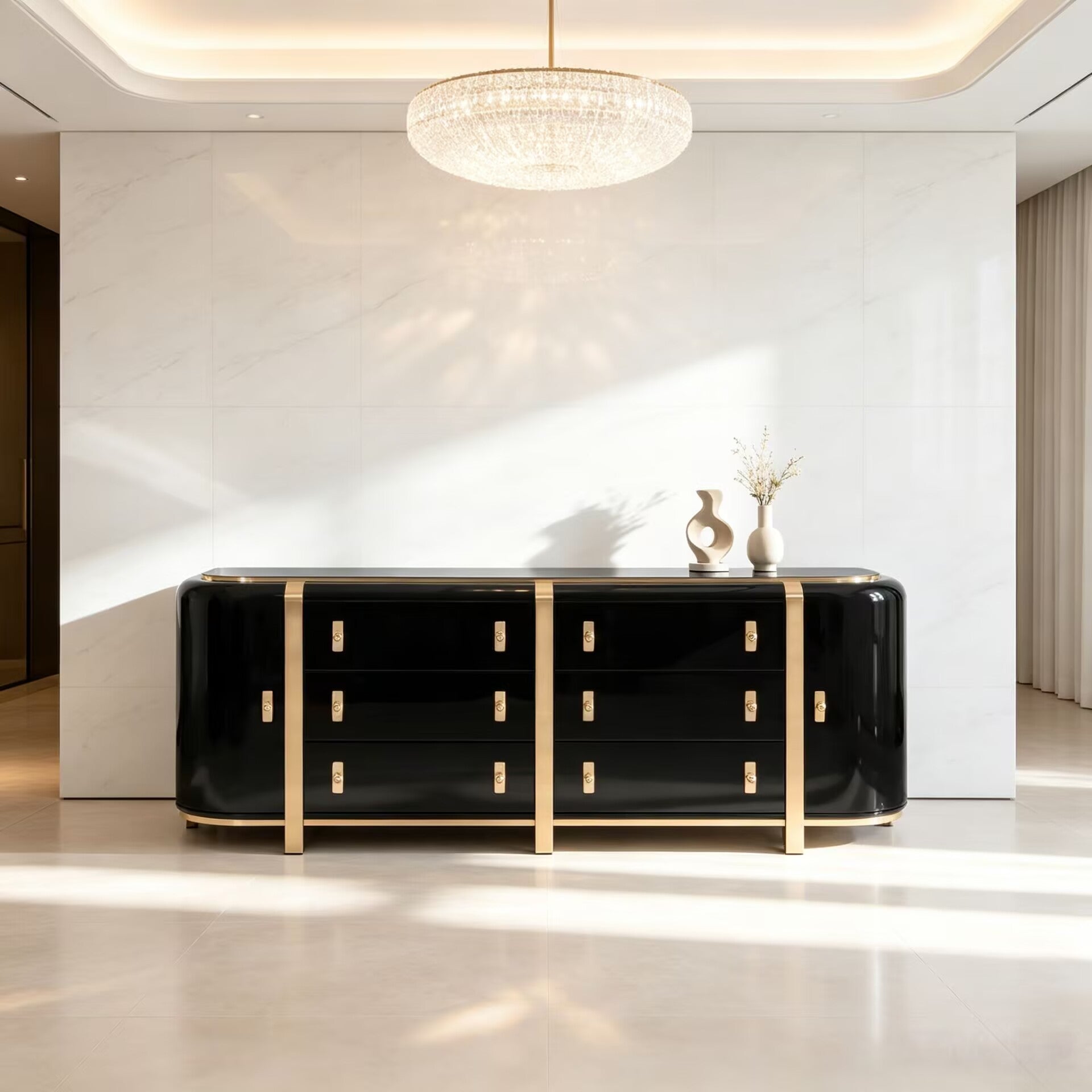 Kahn Italian Luxurious Metal Simple Solid Wood Art Sideboard