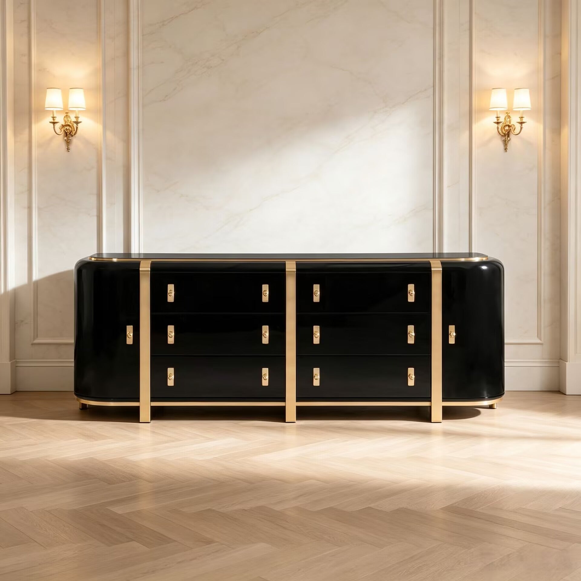 Kahn Italian Luxurious Metal Simple Solid Wood Art Sideboard
