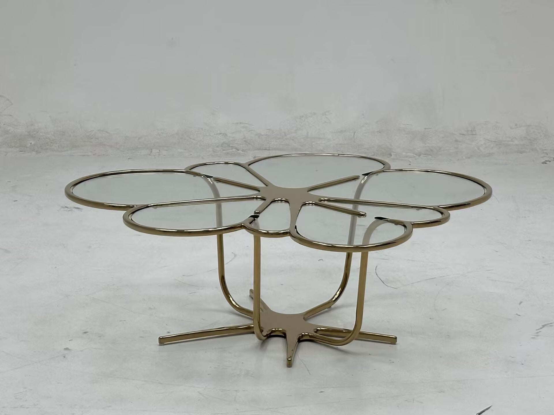 Kanzashi Designer Minimalism Irregular Metal Glass Coffee Table