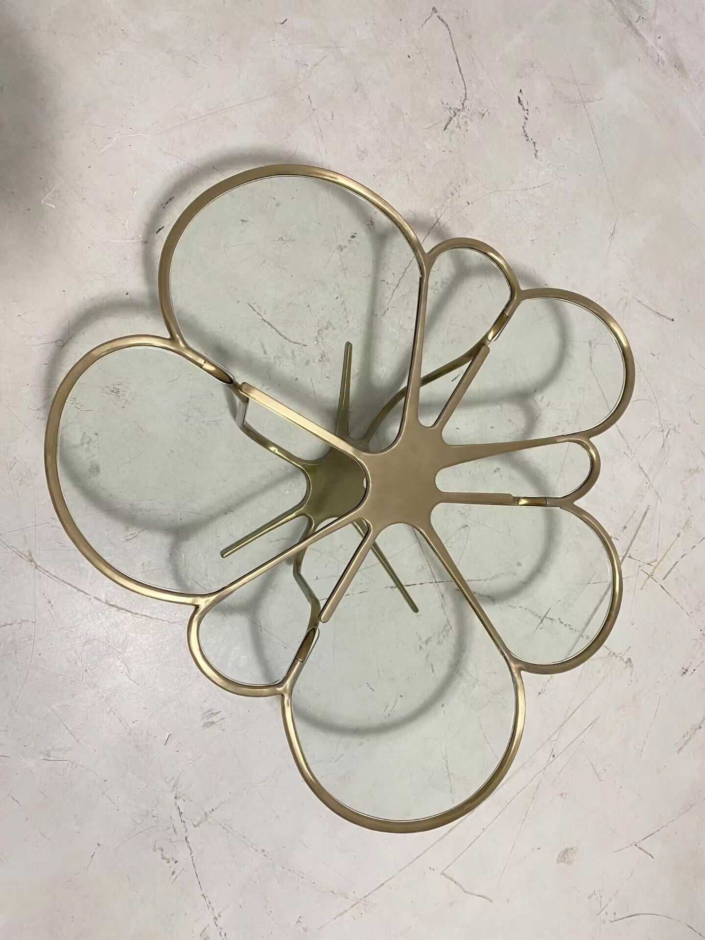 Kanzashi Designer Minimalism Irregular Metal Glass Coffee Table