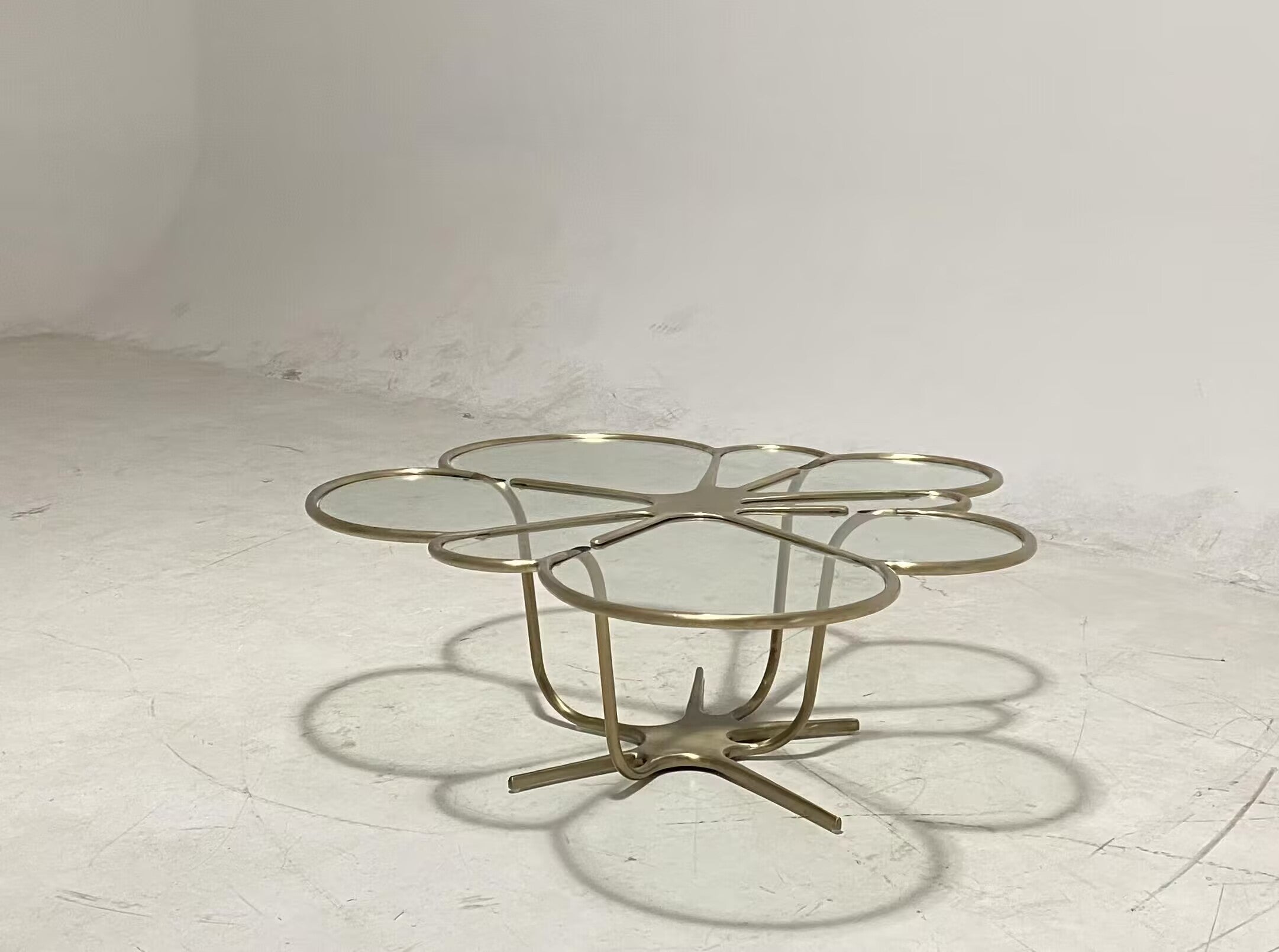 Kanzashi Designer Minimalism Irregular Metal Glass Coffee Table