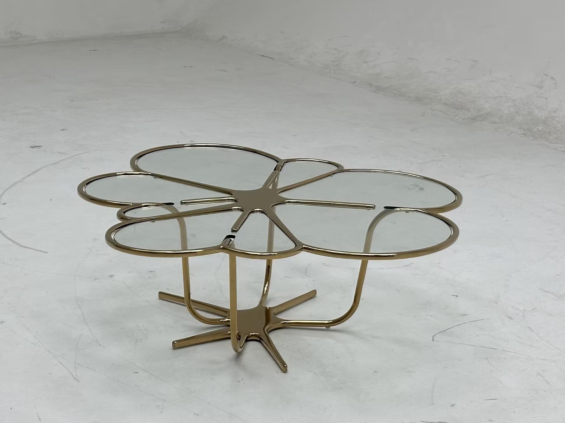 Kanzashi Designer Minimalism Irregular Metal Glass Coffee Table
